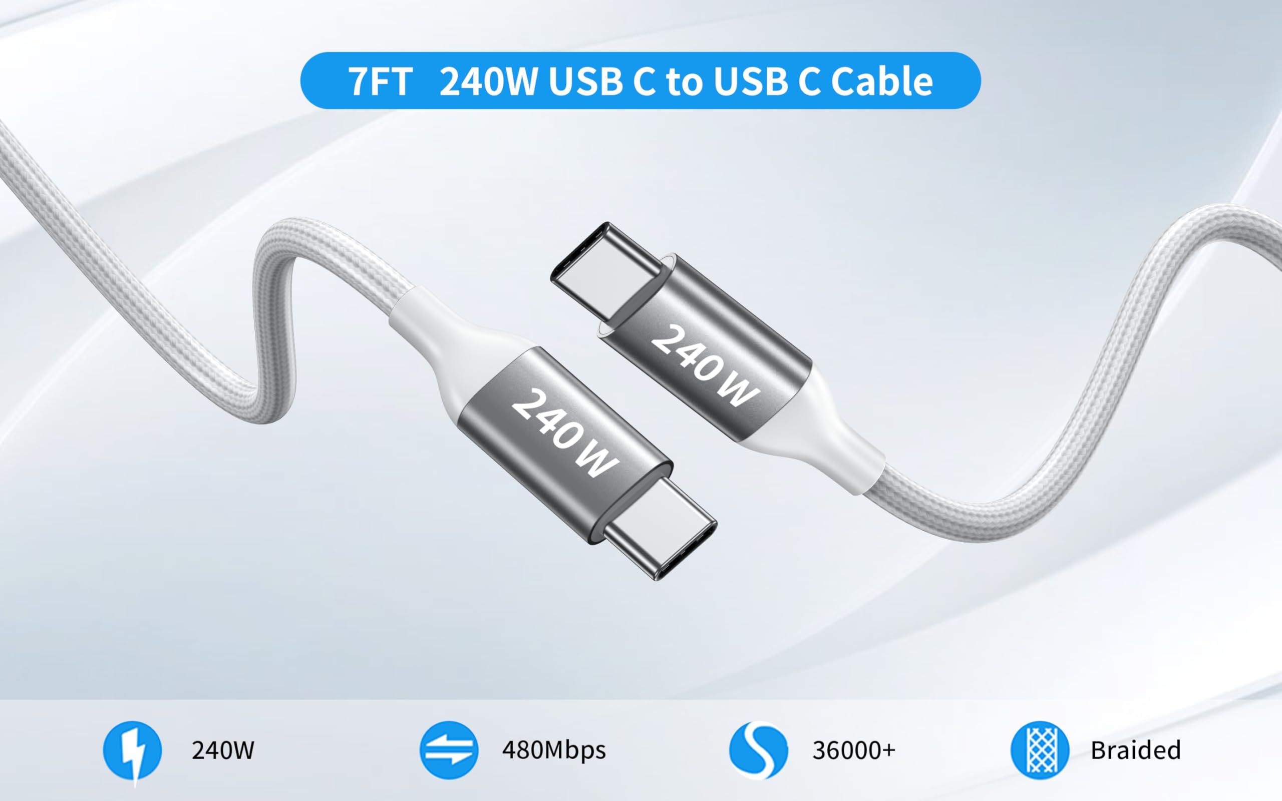 160W USB C Fast Charger for MacBook Pro/Air, iPad Pro, Samsung Galaxy Note - Compact Power Adapter with 7FT Braided Cable | Perfect for Travel, Office & Home Charging