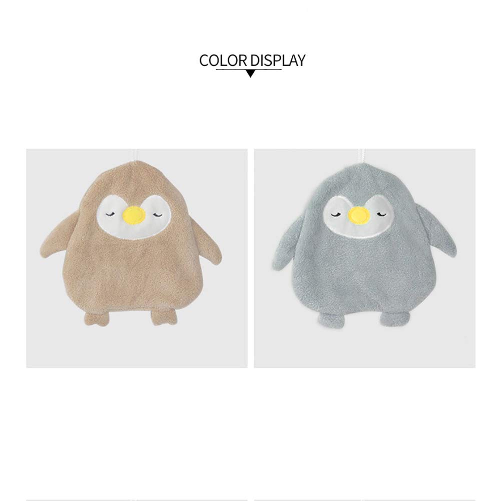 Ultra Soft Coral Fleece Penguin Hand Towels (2-Pack) - Absorbent Bathroom Towels with Hanging Loop for Cleaning & Drying - 9x9 Inches Khaki & Blue - Perfect for Kitchen, Bathroom, and Guest Use