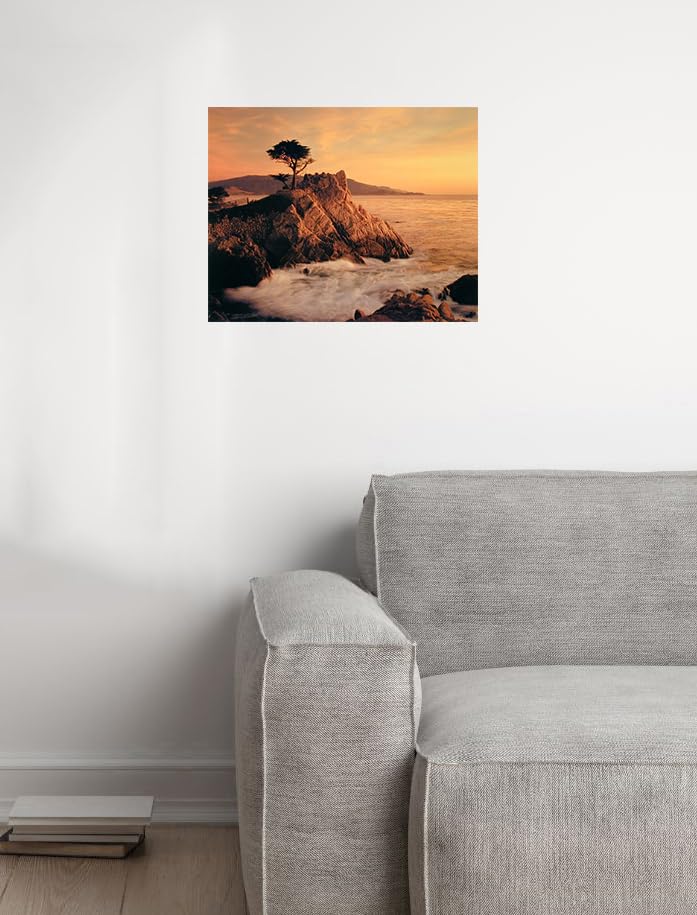 Ocean Scenery Art Print - Lone Cypress Tree at Pebble Beach Wall Decor Poster (16x20) - Perfect for Coastal Home Decor, Beach House Living Room & Office Wall Art