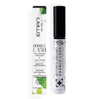 Emani Double Lash Natural Volumizing Mascara with Growth Serum - Smudge-Free Vegan Formula for Longer Lashes - 0.23 Fl Oz (Granite) - Perfect for Daily Use & Special Occasions