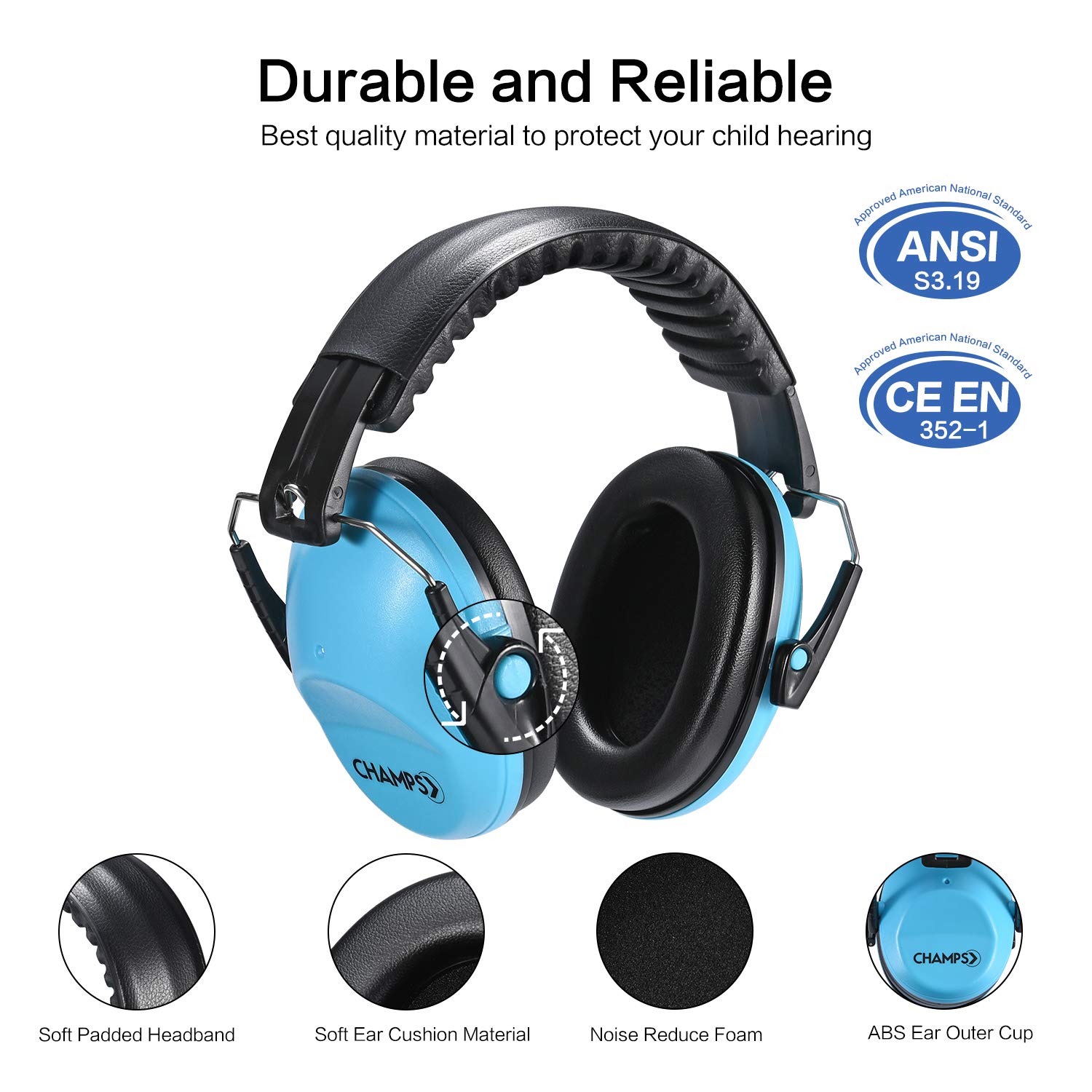 Noise Cancelling Ear Muffs for Kids & Toddlers - NRR 25dB Safety Hearing Protection Headphones for Air Shows, Concerts, Fireworks & Study - Comfortable Noise Reduction Earmuffs for Children & Teens [Blue] - Perfect for School, Travel, and Loud Events