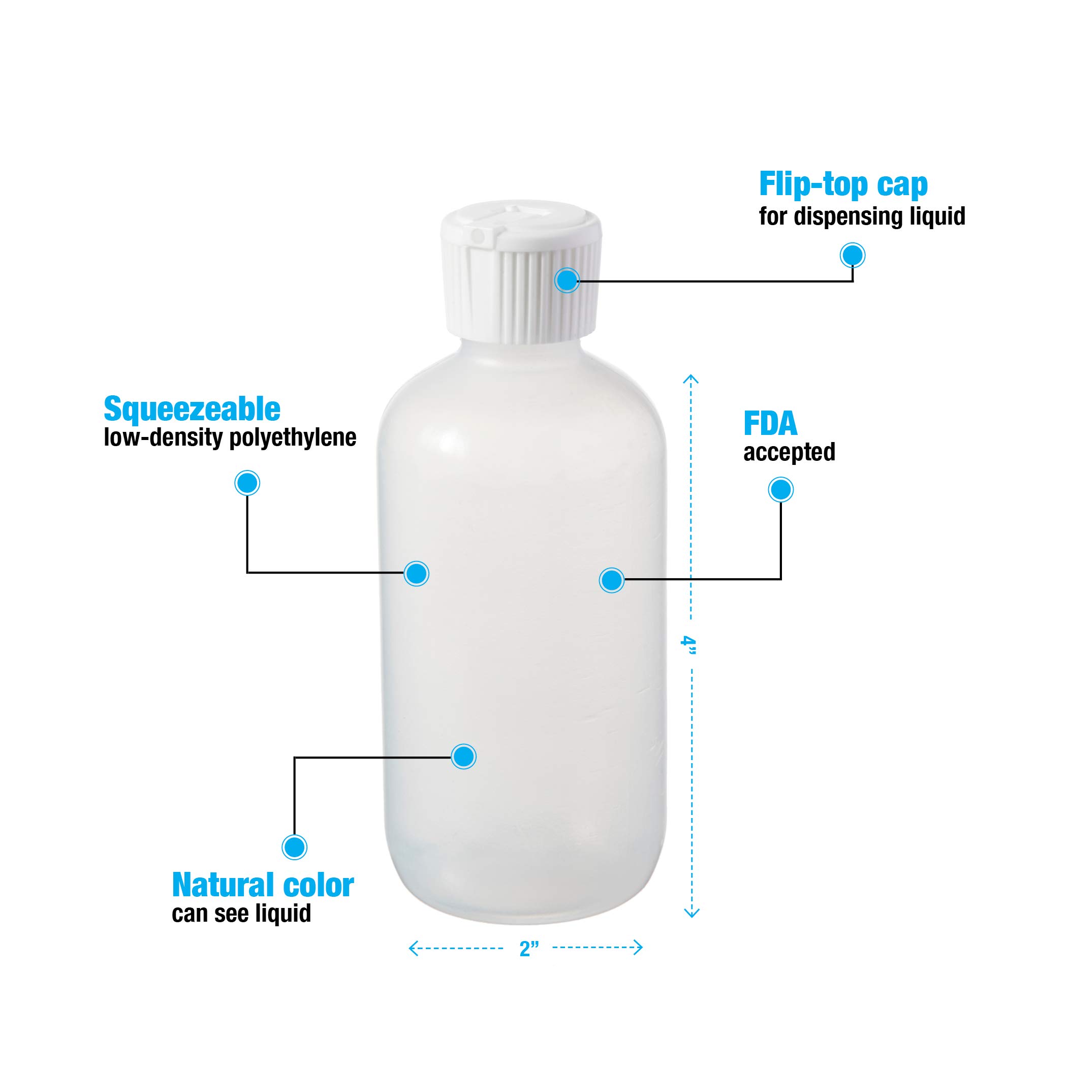 Boston Round Bottles with Flip-Top Cap - 6 oz LDPE Plastic Containers (24-Pack, White) | Ideal for DIY Crafts, Essential Oils, Cosmetics & Home Organization