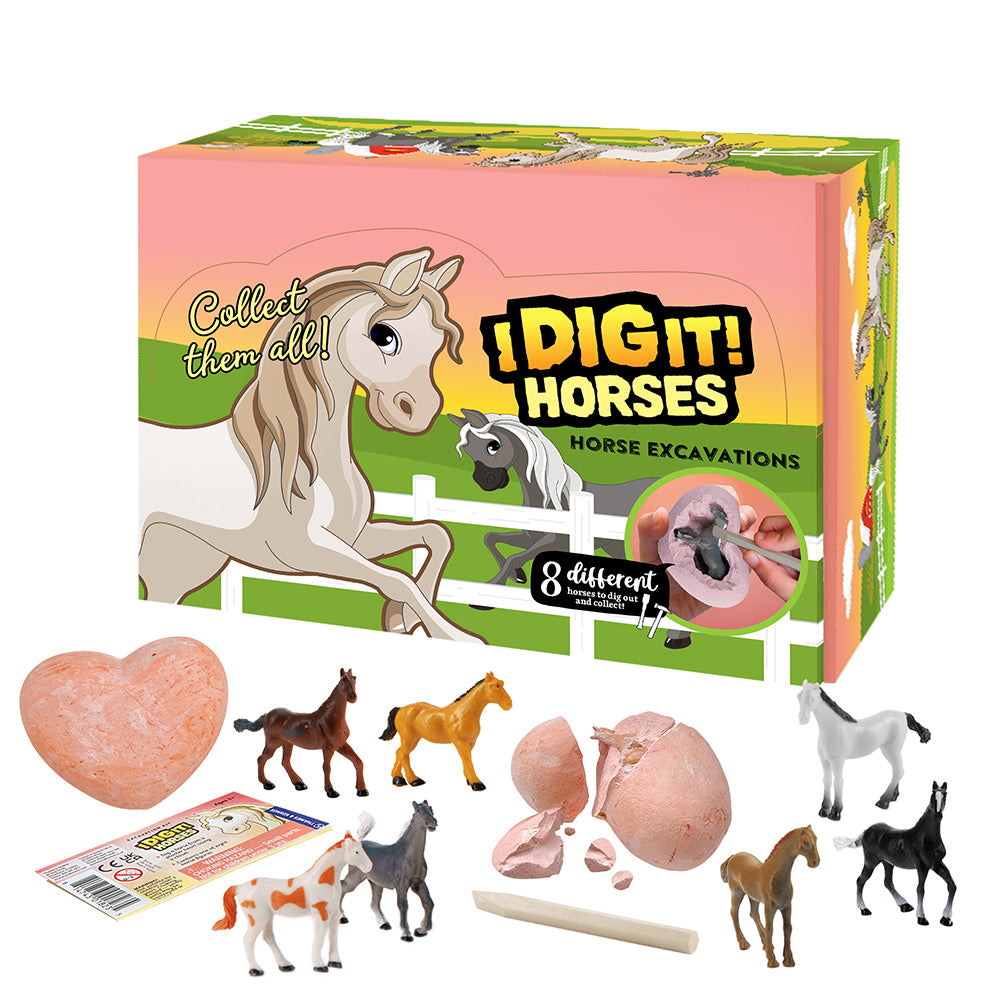 I Dig It! Horses 18 Piece Gift Set for Kids - Excavation Toy Kit with Mini Horse Figurines, Perfect for Birthday Parties & STEM Learning Activities