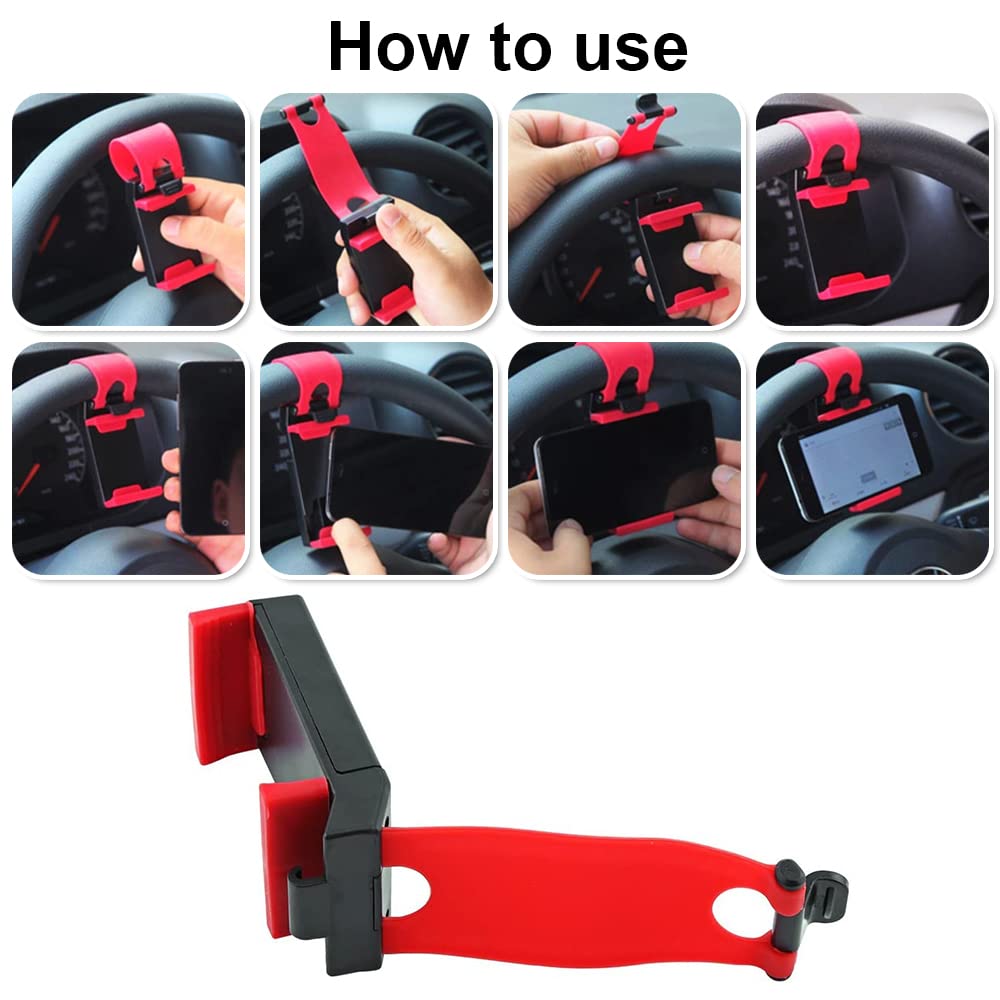 3 Pack Universal Car Phone Holder - Adjustable Steering Wheel Phone Mount for iPhone, Samsung & All Smartphones | Perfect for Driving, GPS Navigation & Hands-Free Calls