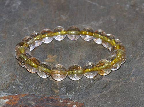 AAA Grade 8mm Golden Rutilated Quartz Stacking Bracelet - Handmade Gold Hair Quartz Bracelet with Natural Rutile Inclusions | Perfect for Yoga, Meditation & Spiritual Healing | Gemstone Jewelry Gift for Women
