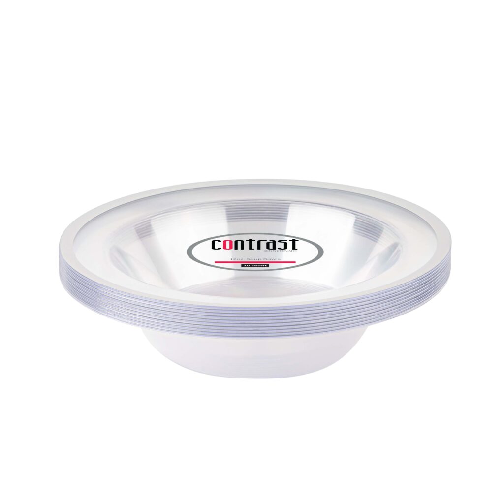 12 oz. Plastic Soup Bowls - 10 Pack Durable & Reusable Microwave Safe Disposable Bowls for Soup, Salad, Noodles, Cereal - Perfect for Parties, Picnics, Takeout & Meal Prep