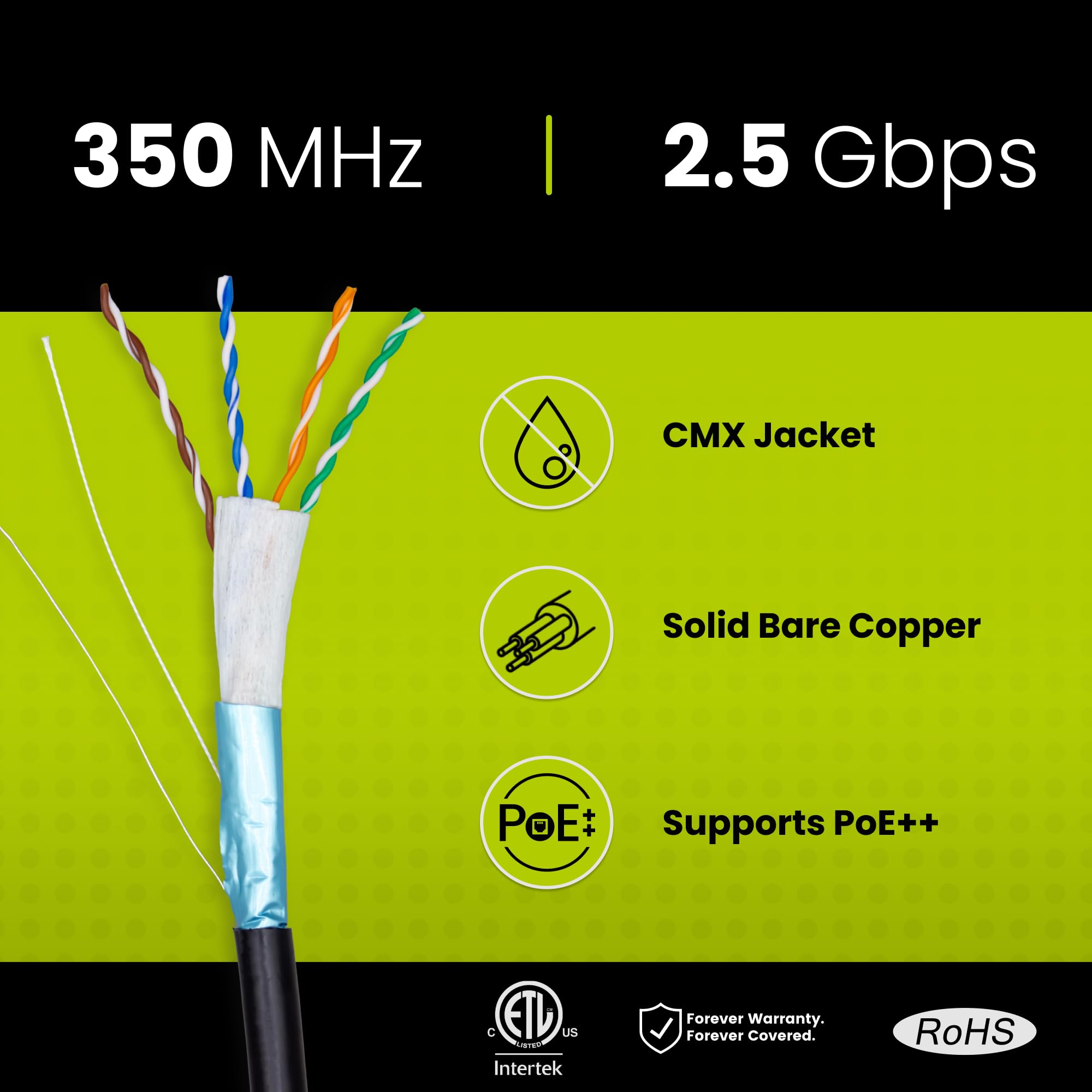trueCABLE Cat5e Outdoor Shielded (F/UTP) Ethernet Cable - 500ft Black 24AWG Solid Bare Copper, Waterproof Direct Burial Rated CMX, 350MHz, PoE++ (4PPoE) - Perfect for Outdoor Security Cameras, Garden Lighting & Industrial Network Installations
