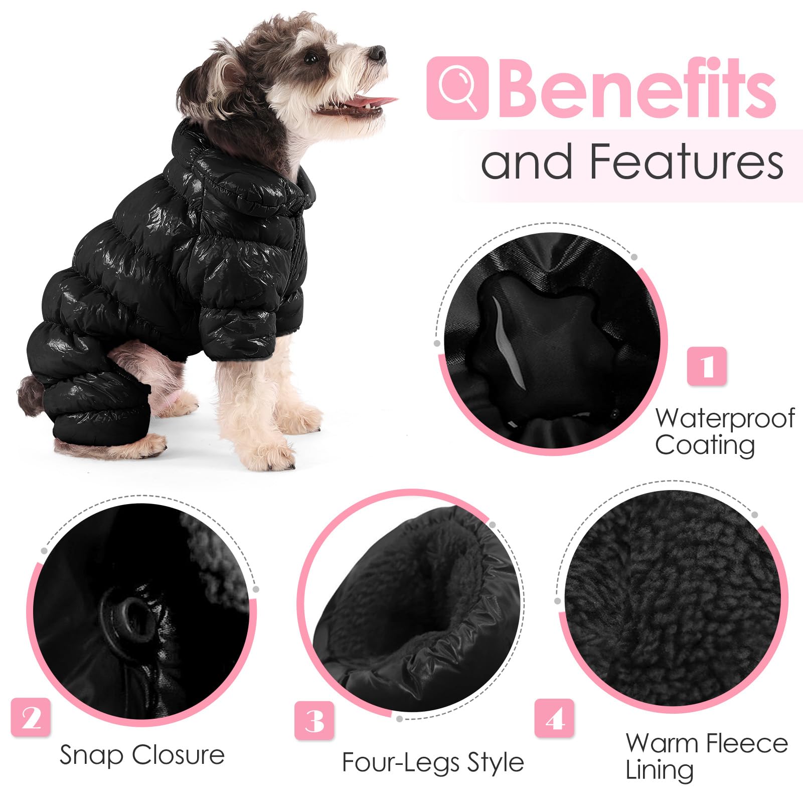 AOFITEE Waterproof Winter Dog Coat - Full Body Windproof Snowsuit with Fleece Lining | Warm Puffer Jacket for Small Dogs | Cold Weather Protection for Outdoor Walks & Winter Adventures (Black, Size M)