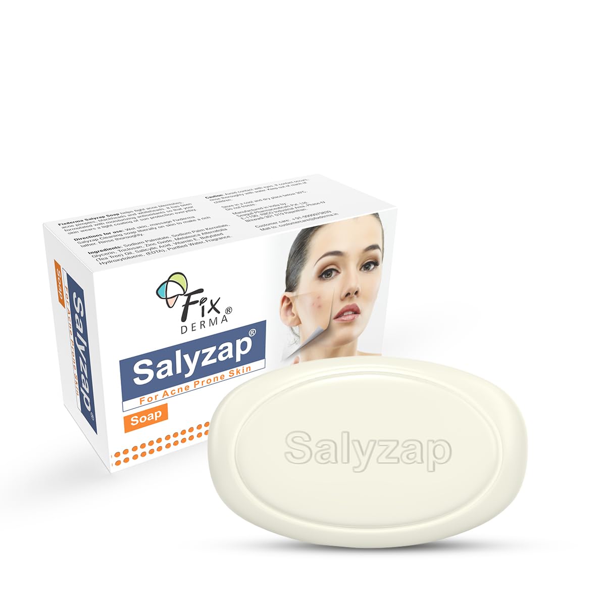 Fixderma Salyzap Acne Control Soap with 2% Salicylic Acid, Tea Tree Oil & Vitamin E - Deep Cleansing Face & Body Wash for Oily & Acne-Prone Skin - Gentle Exfoliating Soap for Daily Use at Home, Gym & Travel