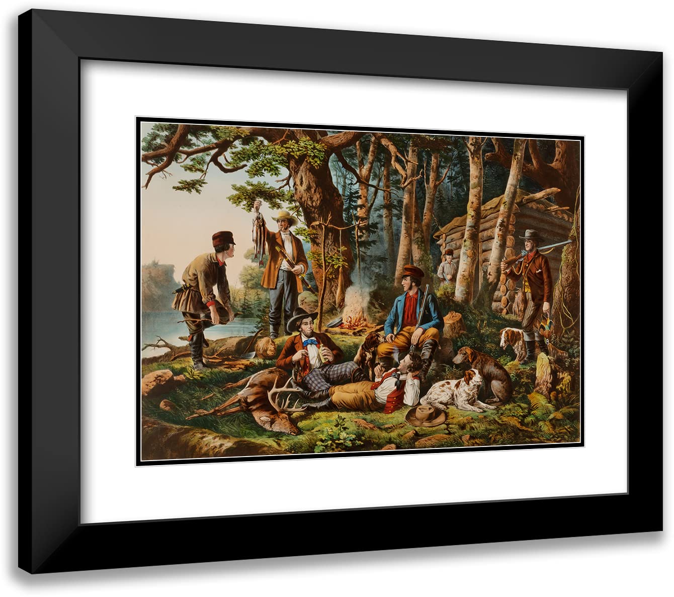 Louis Maurer 24x18 Black Modern Frame with Double Matted Museum Art Print - Camping Out 'Some of the Right Sort' (1855) - Perfect for Living Room, Bedroom & Office Wall Decor