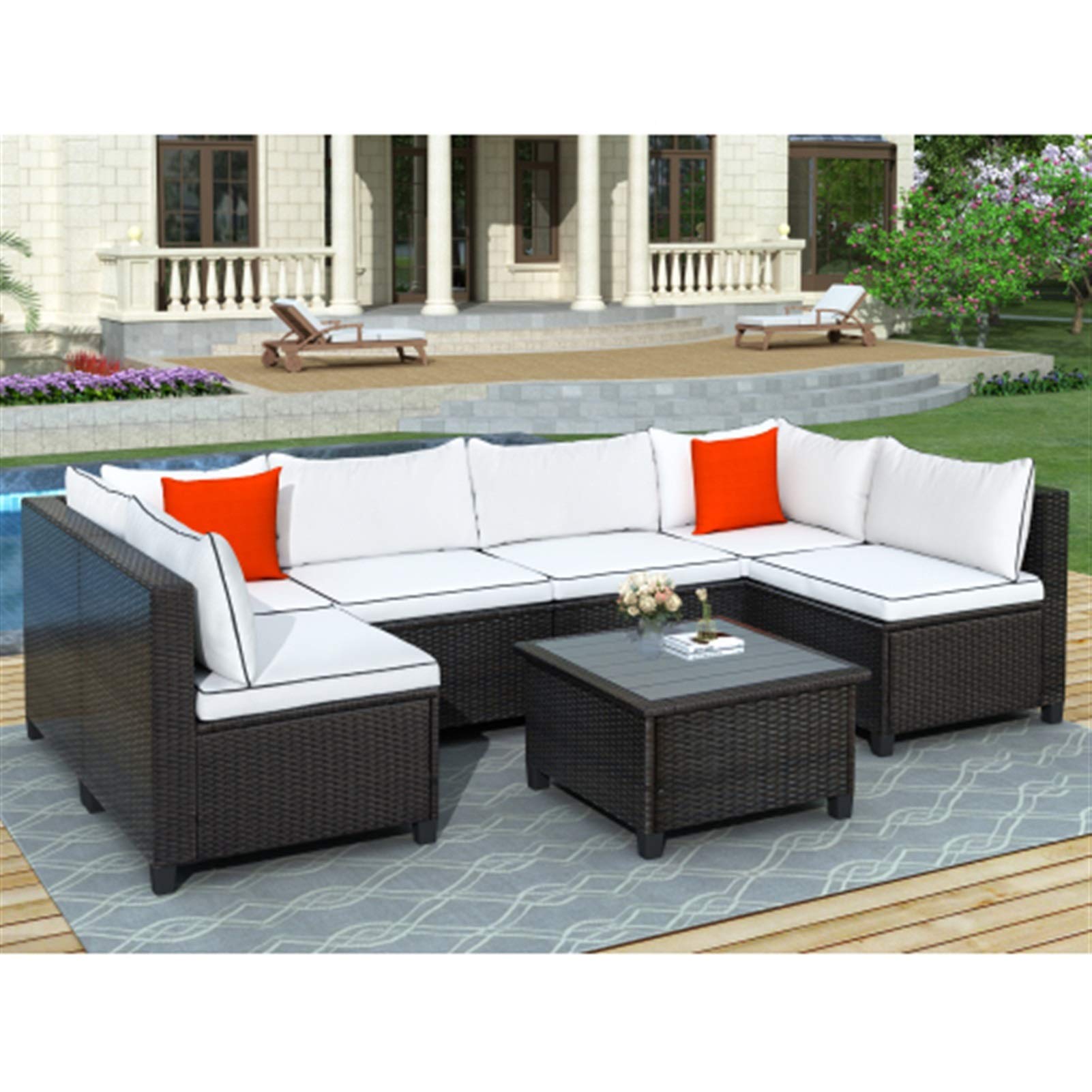 Premium U-Shape Rattan Wicker Patio Furniture Set with Cushions & Pillows - Outdoor Sectional Sofa for Garden, Poolside & Backyard Relaxation