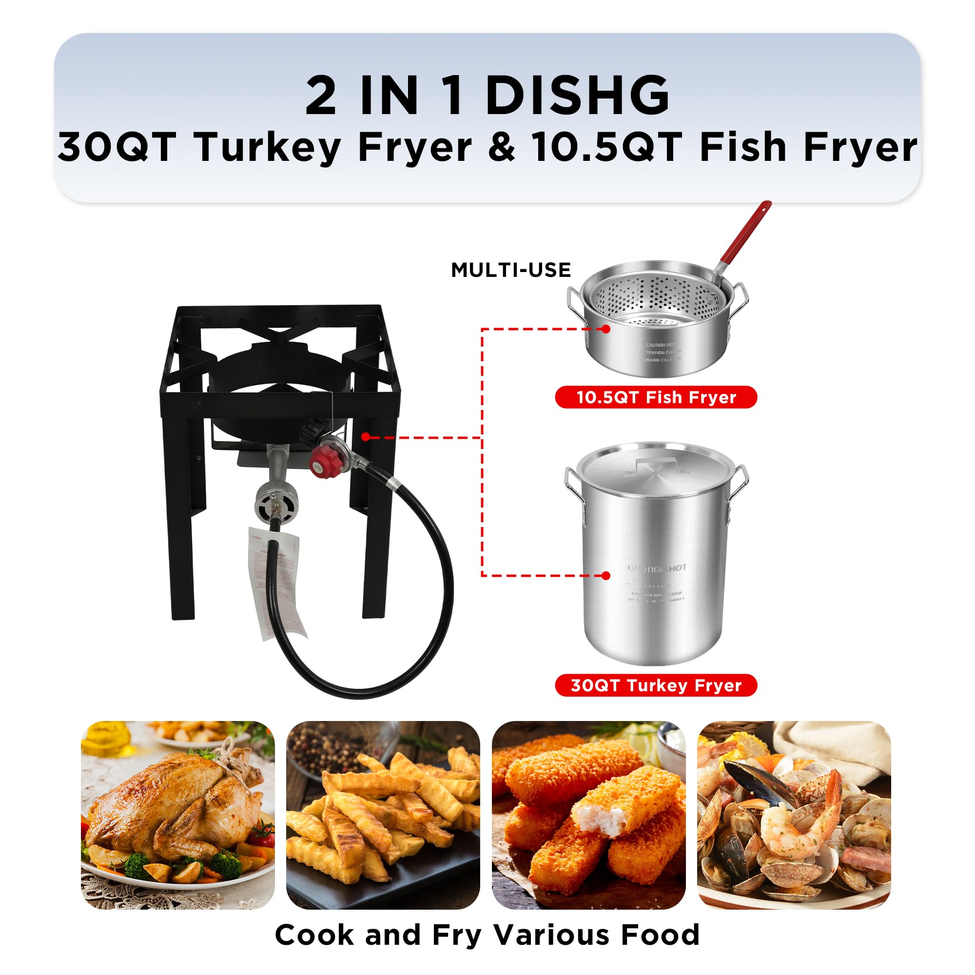 Red Mountain Valley 30 & 10 Quart Outdoor Propane Turkey & Fish Fryer Set with Basket - 50,000 BTU Burner for Deep Frying & Seafood Boiling - Perfect for Backyard BBQs, Camping & Outdoor Cooking Parties
