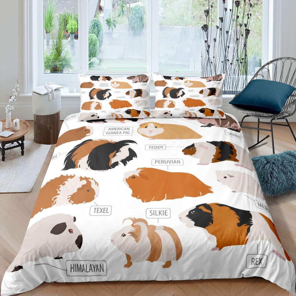 Erosebridal Guinea Pig Duvet Cover Set - Infographic Rodent Design 3-Piece Bedding with 2 Pillow Shams, King Size Brown Ginger - Perfect for Pet Lovers' Bedroom Decor & Cozy Rodent-Themed Home Styling