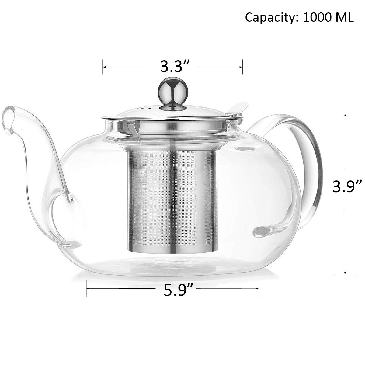 Artcome 34oz Glass Teapot with Removable Infuser - Stovetop Safe Blooming & Loose Leaf Tea Maker - Perfect for Home, Office & Tea Ceremonies