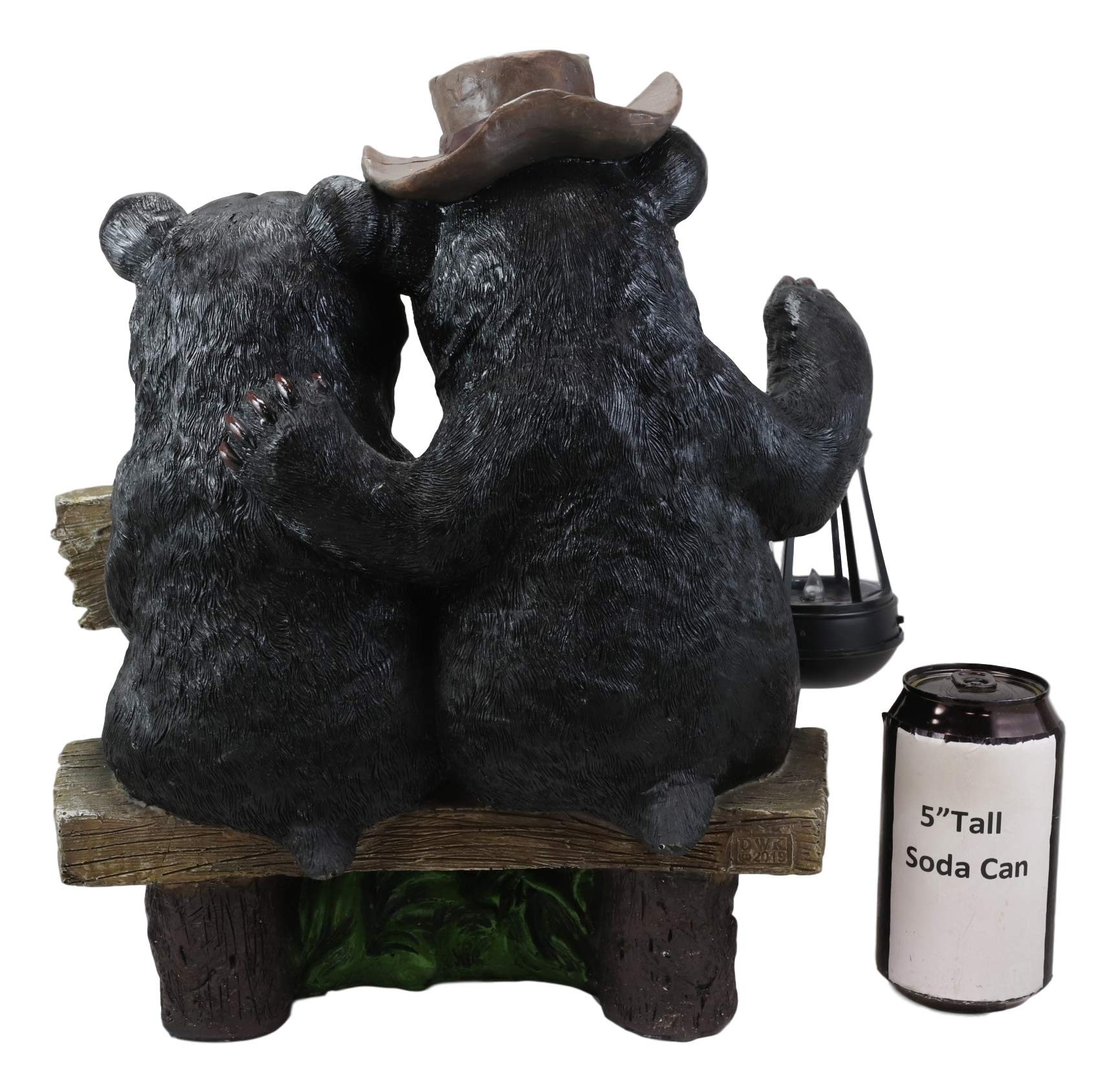 Ebros Rustic Forest Black Bear Couple Statue with Solar LED Lantern - Valentine's Garden Decor for Pathways, Parks & Outdoor Spaces