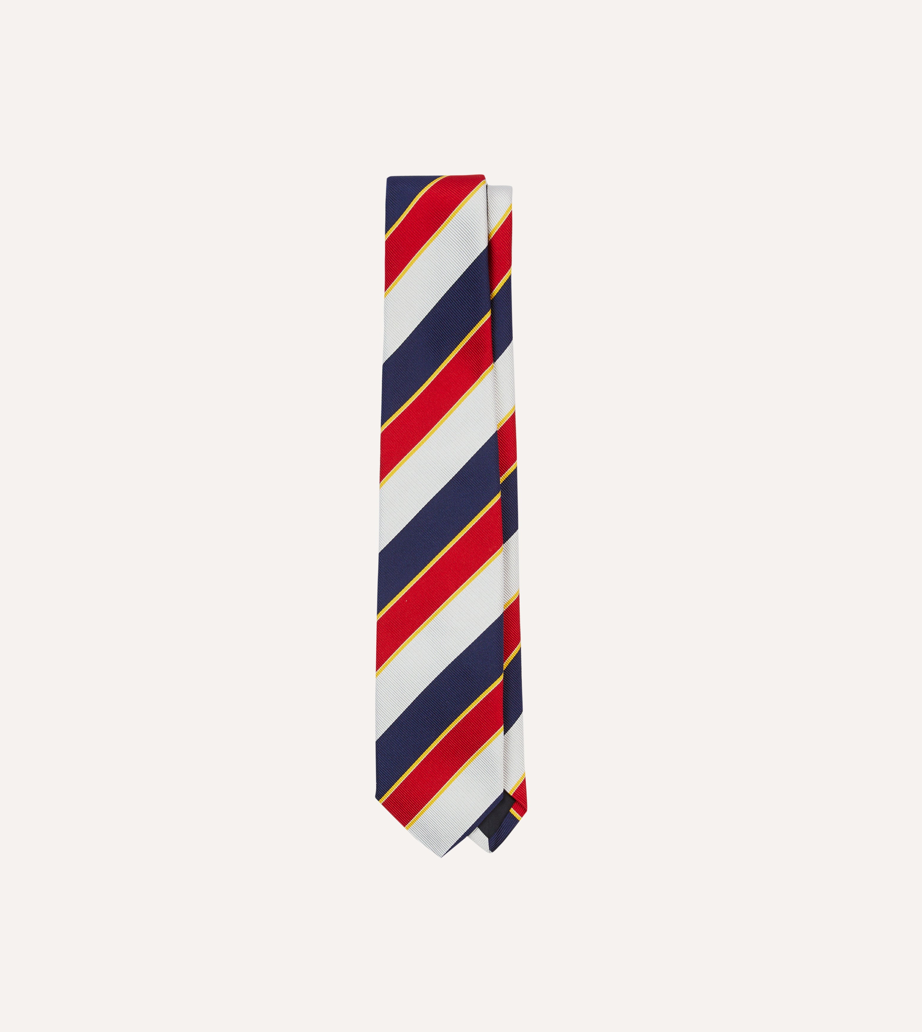 Navy Red White Striped Silk Tipped Necktie for Men - Classic Repp Tie for Business, Weddings & Formal Events