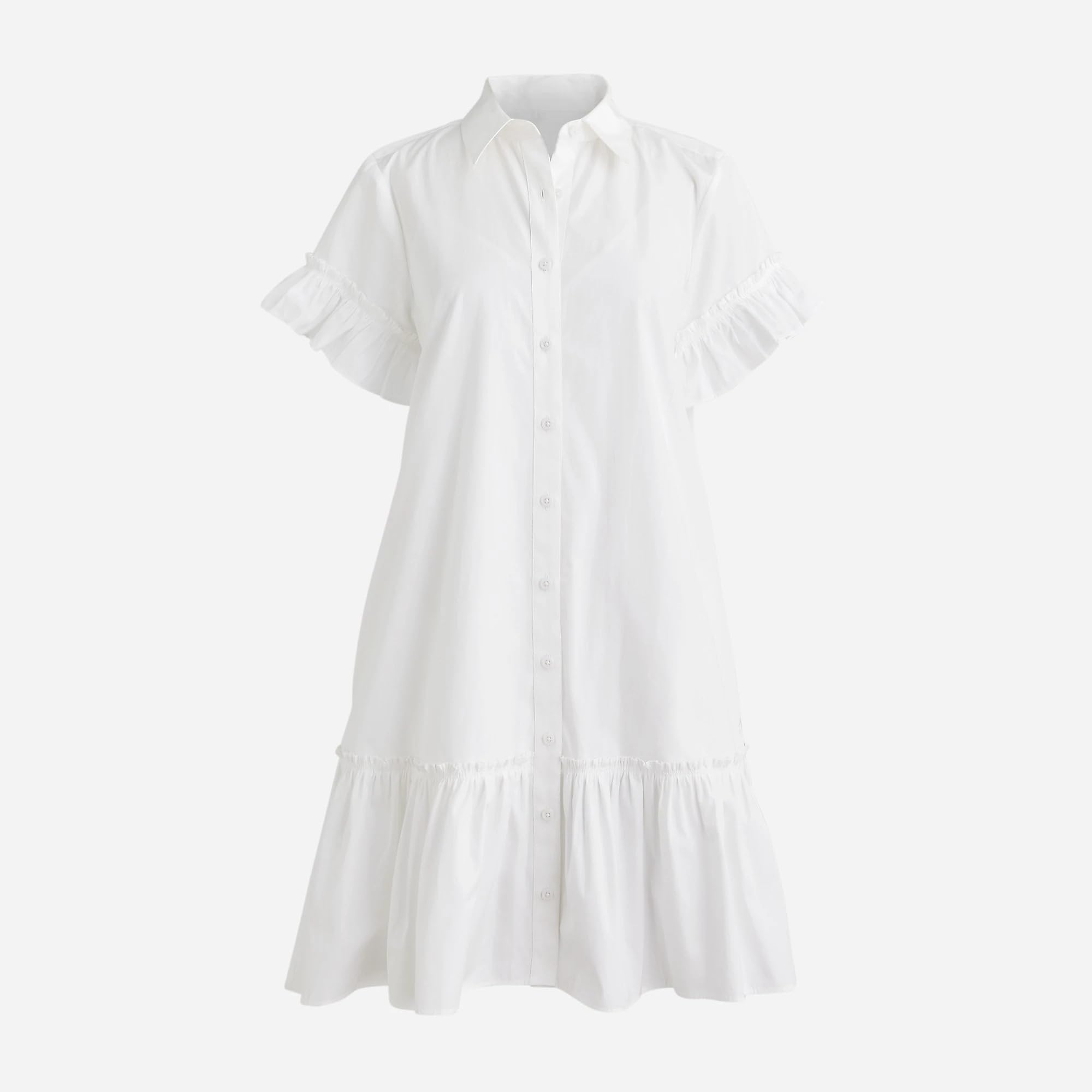 Women's Cotton Ruffle Mini Shirt Dress - Short Sleeve Button Up Shift Dress with Drop Waist | Casual Summer Outfits, Beach Cover Up, Office Wear & Date Night Dresses
