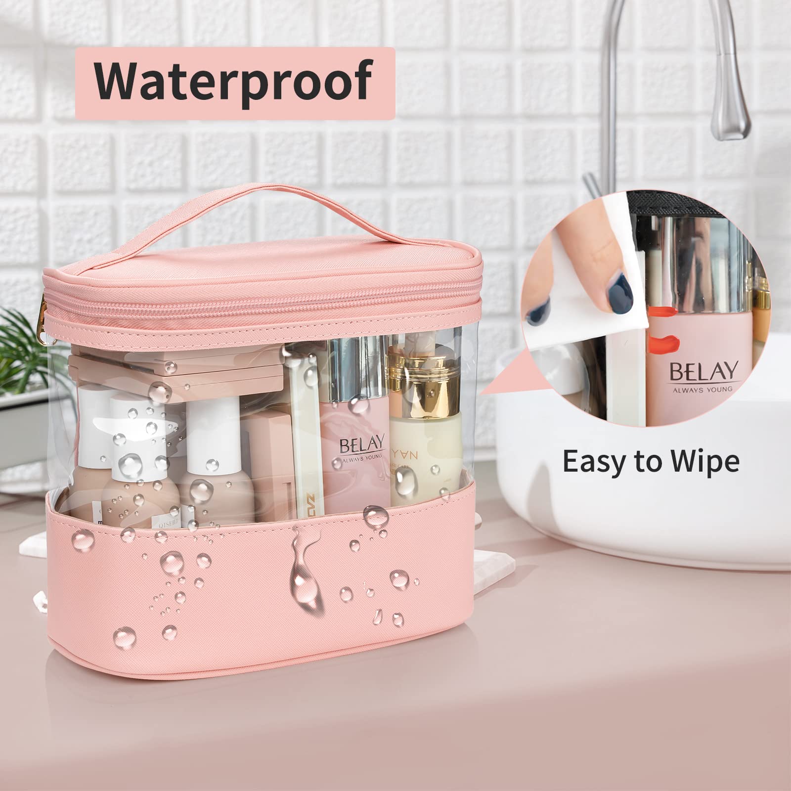 CUBETASTIC Clear Makeup Bag - Waterproof Travel Toiletry Organizer for Women, Transparent Cosmetic Pouch with Handle - Perfect for Air Travel, Gym & Daily Essentials Storage