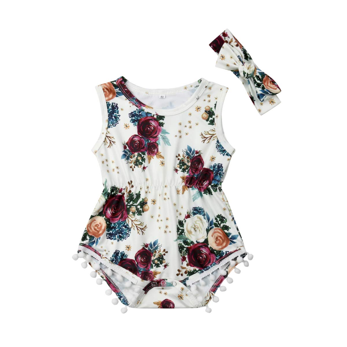 Adorable Floral Baby Girl Romper Jumpsuit - Sleeveless Summer Outfit with Headband | Newborn Infant Clothing for Photoshoots, Parties & Playtime