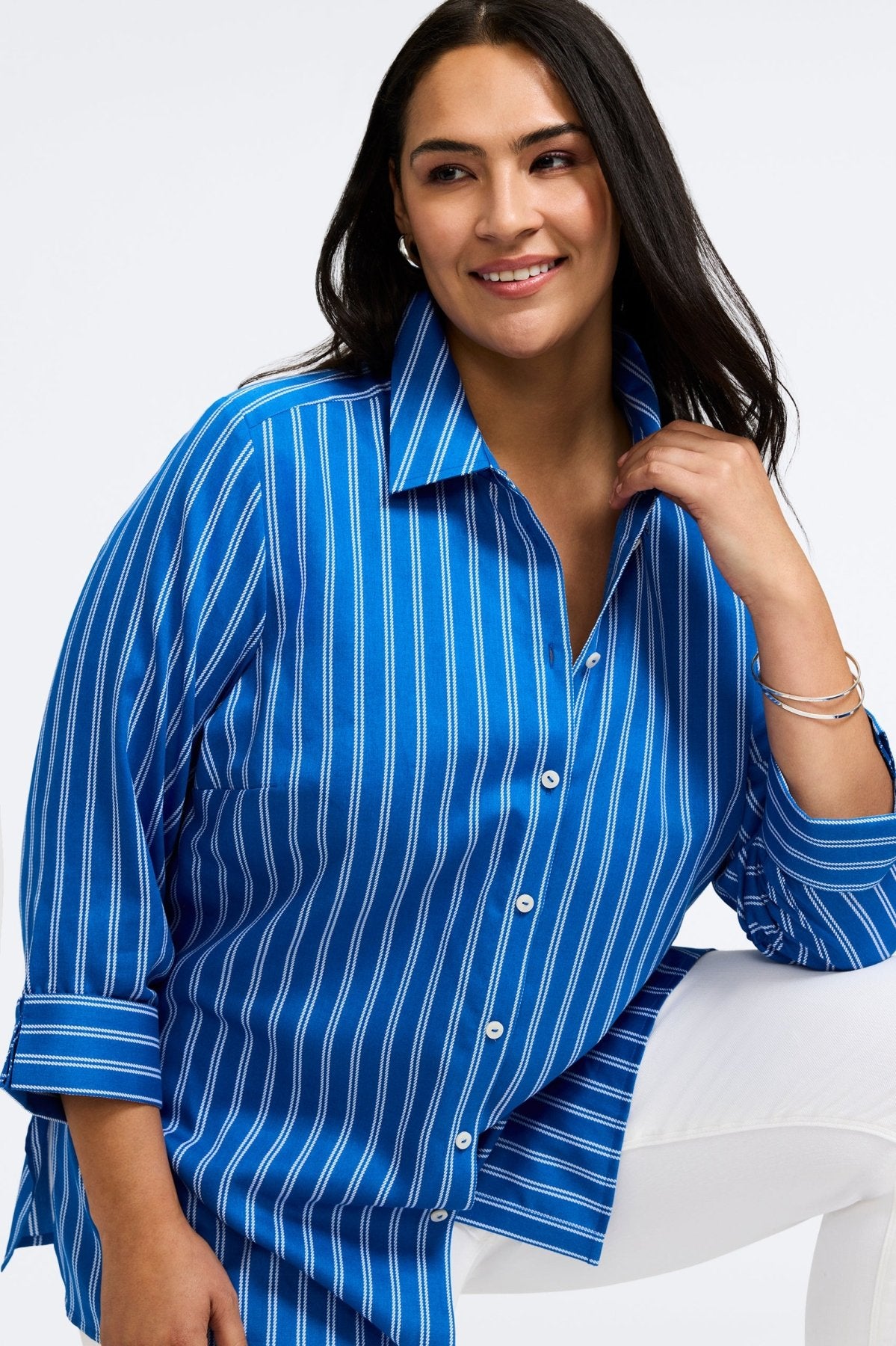 Evelyn Plus Rope Stripe 3/4 Sleeve Blouse - Women's Fashion Tops for Casual & Office Wear | Perfect for Spring & Summer Outfits