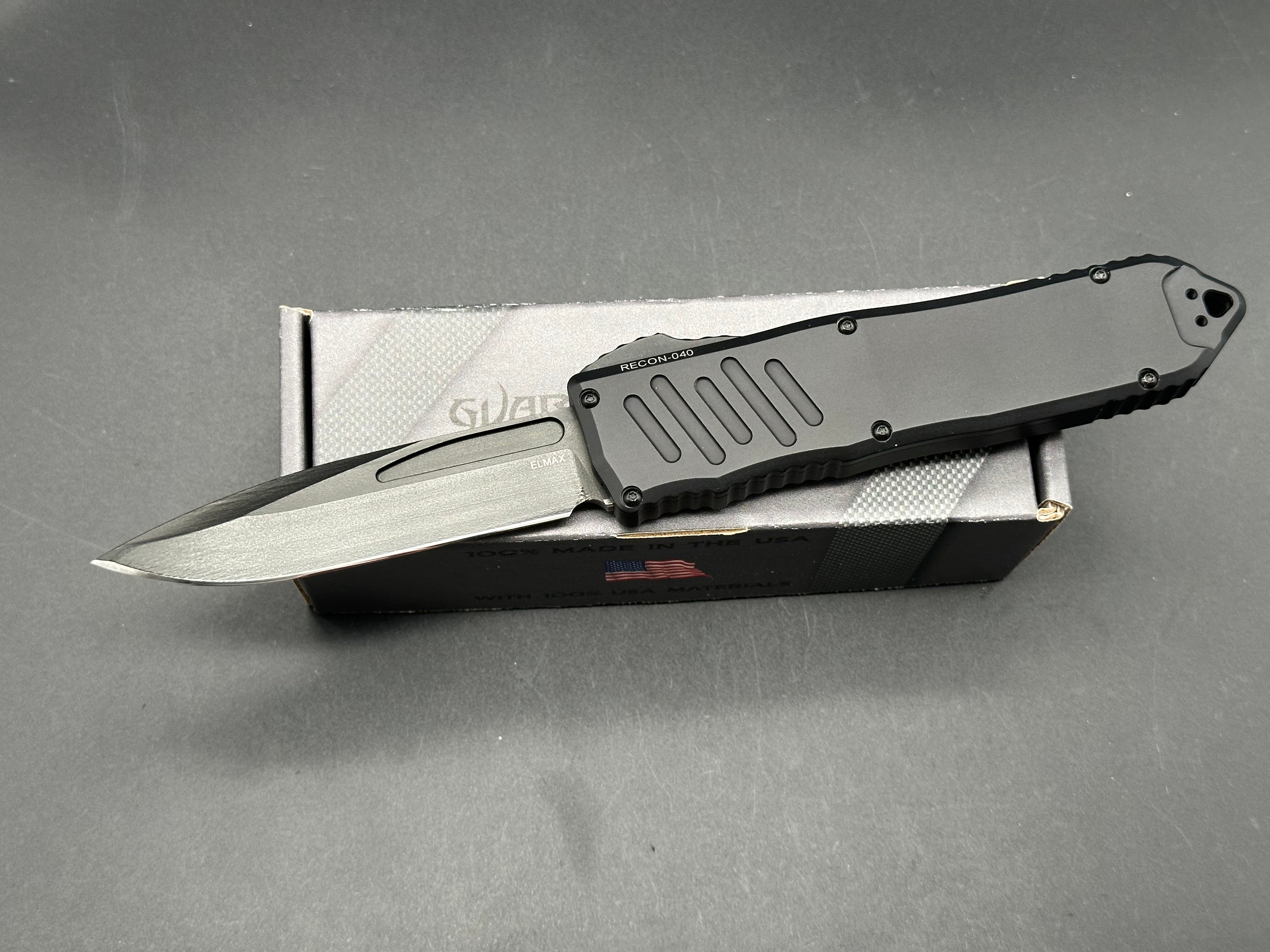 Guardian Tactical Recon 040 Folding Knife - Black Aluminum Handle with Elmax Steel Blade | EDC, Outdoor Survival, Camping & Tactical Use