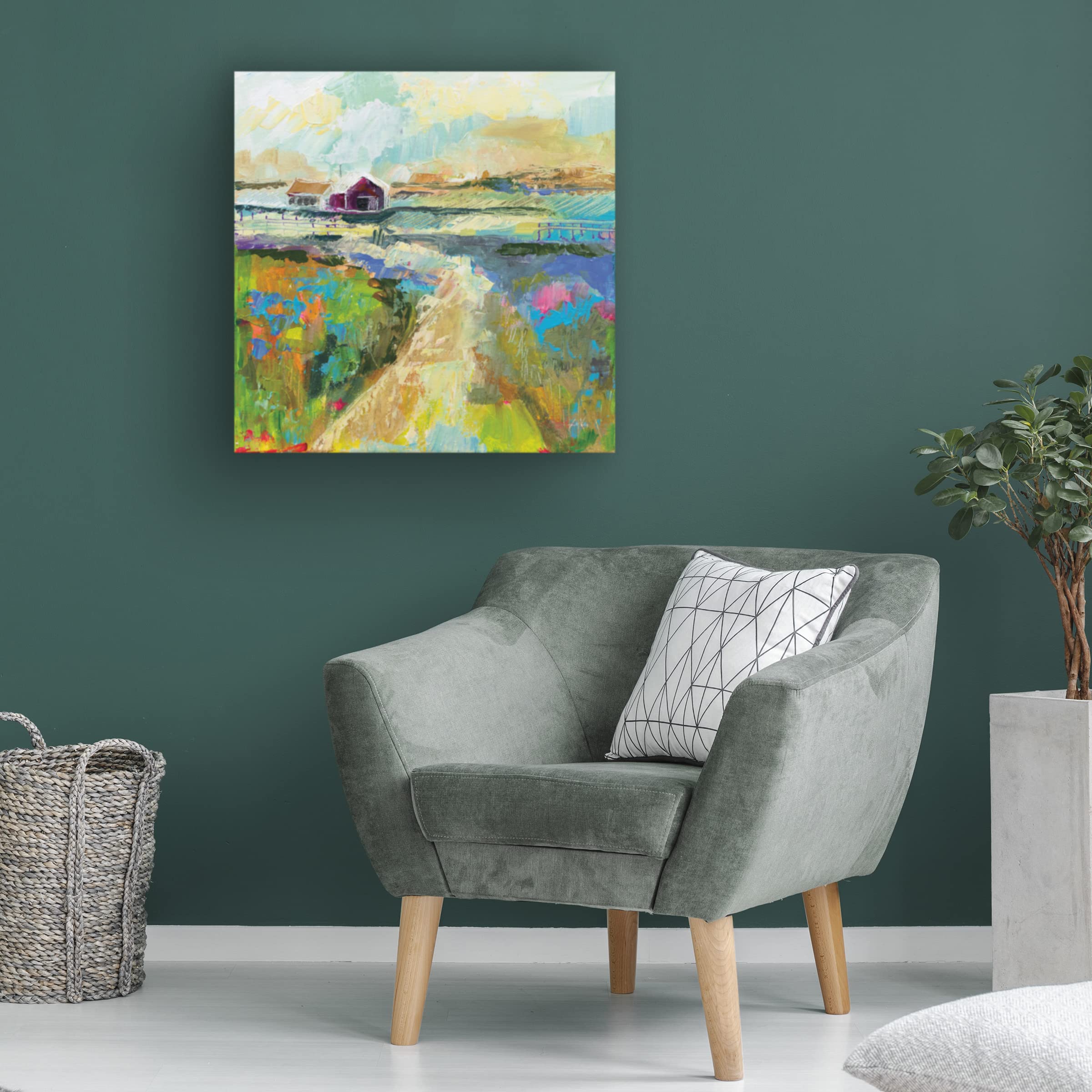 Trademark Fine Art 'The Pasture' by Jeanette Vertentes - 18x18 Stretched Canvas Wall Art - Handmade Landscape Painting for Living Room, Bedroom & Office Decor