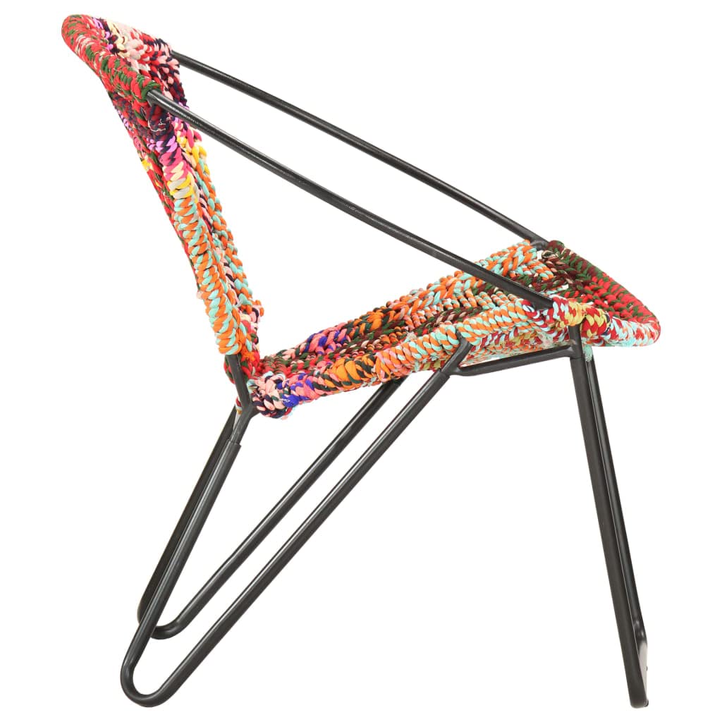 vidaXL Multicolor Circle Chair - Farmhouse & Retro Style Accent Chair with Chindi Fabric Upholstery, Sturdy Steel Frame - Perfect for Living Room, Bedroom or Outdoor Patio Decor