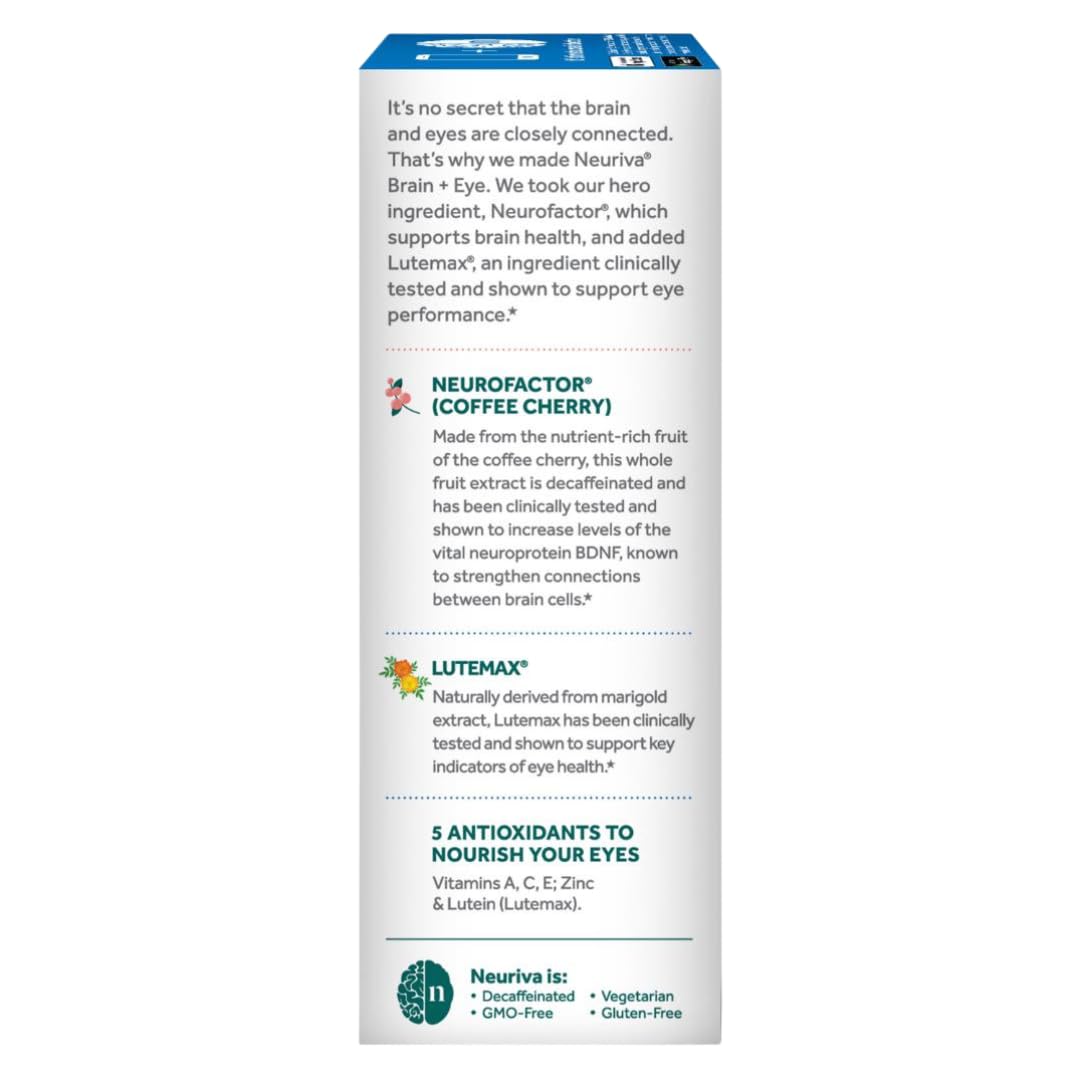 NEURIVA Brain & Eye Supplement for Memory, Focus & Concentration - Clinically Proven Lutein & Zeaxanthin with Vitamins A, C, E + Zinc - Supports Eye Health & Blue Light Protection - 30 Capsules (3 Pack) - Ideal for Students, Professionals & Gamers