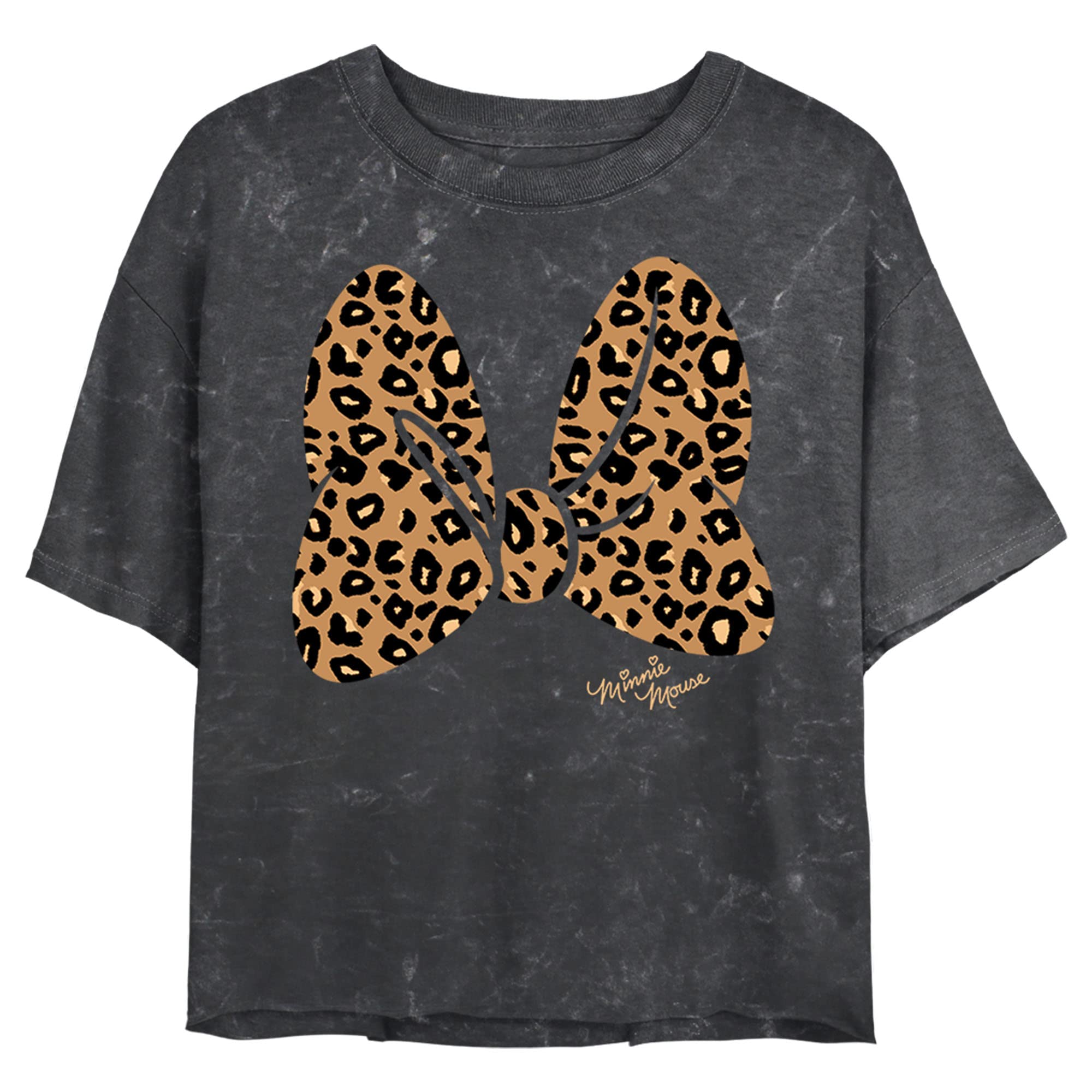 Disney Characters Animal Print Bow Women's Mineral Wash Short Sleeve Crop Tee - Cute Casual Summer Top for Outfits, Streetwear & Disney Fan Fashion