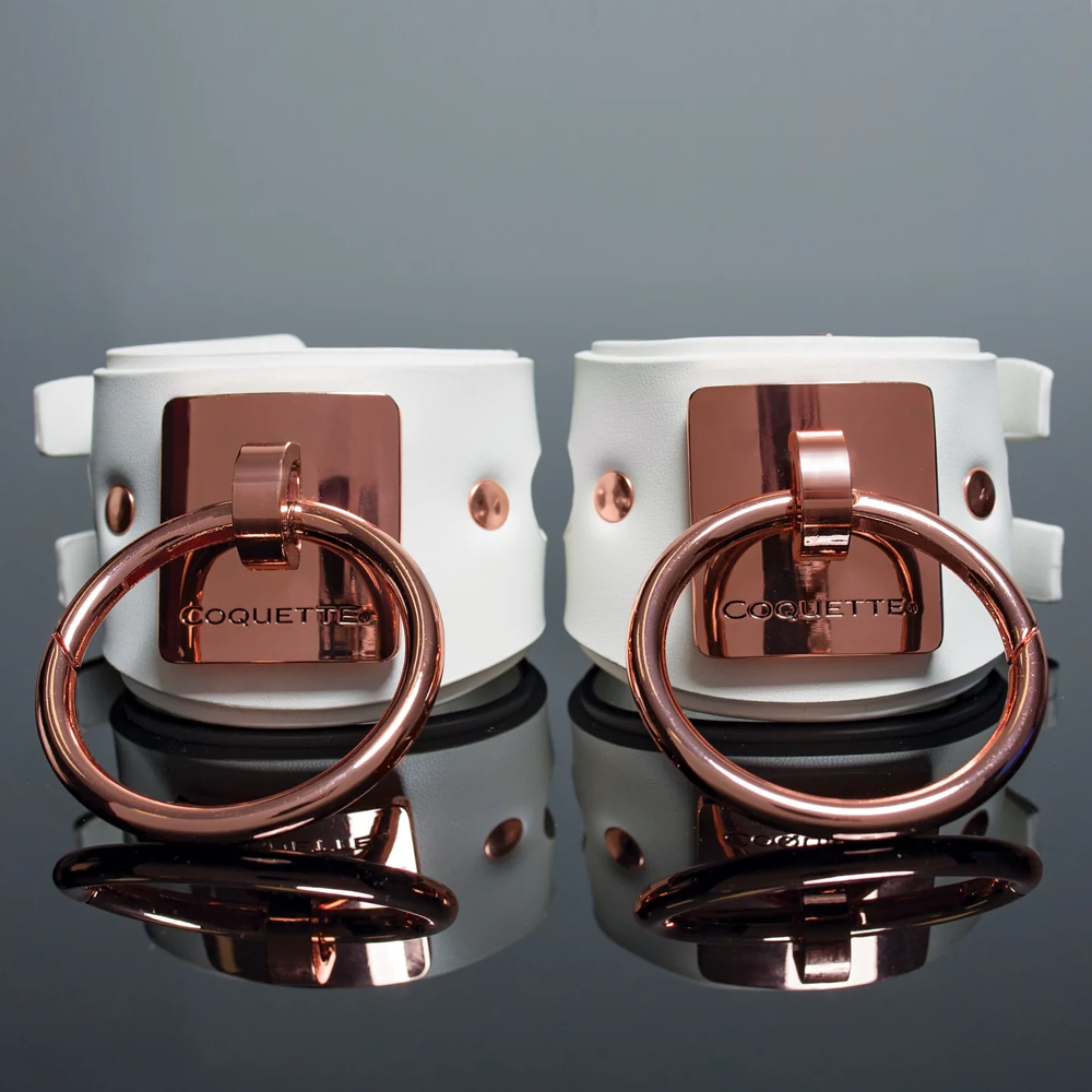 Coquette Luxury Faux Leather Cuffs With Interlocking O Rings - Stylish BDSM Restraints for Couples Play & Fashion Accessories