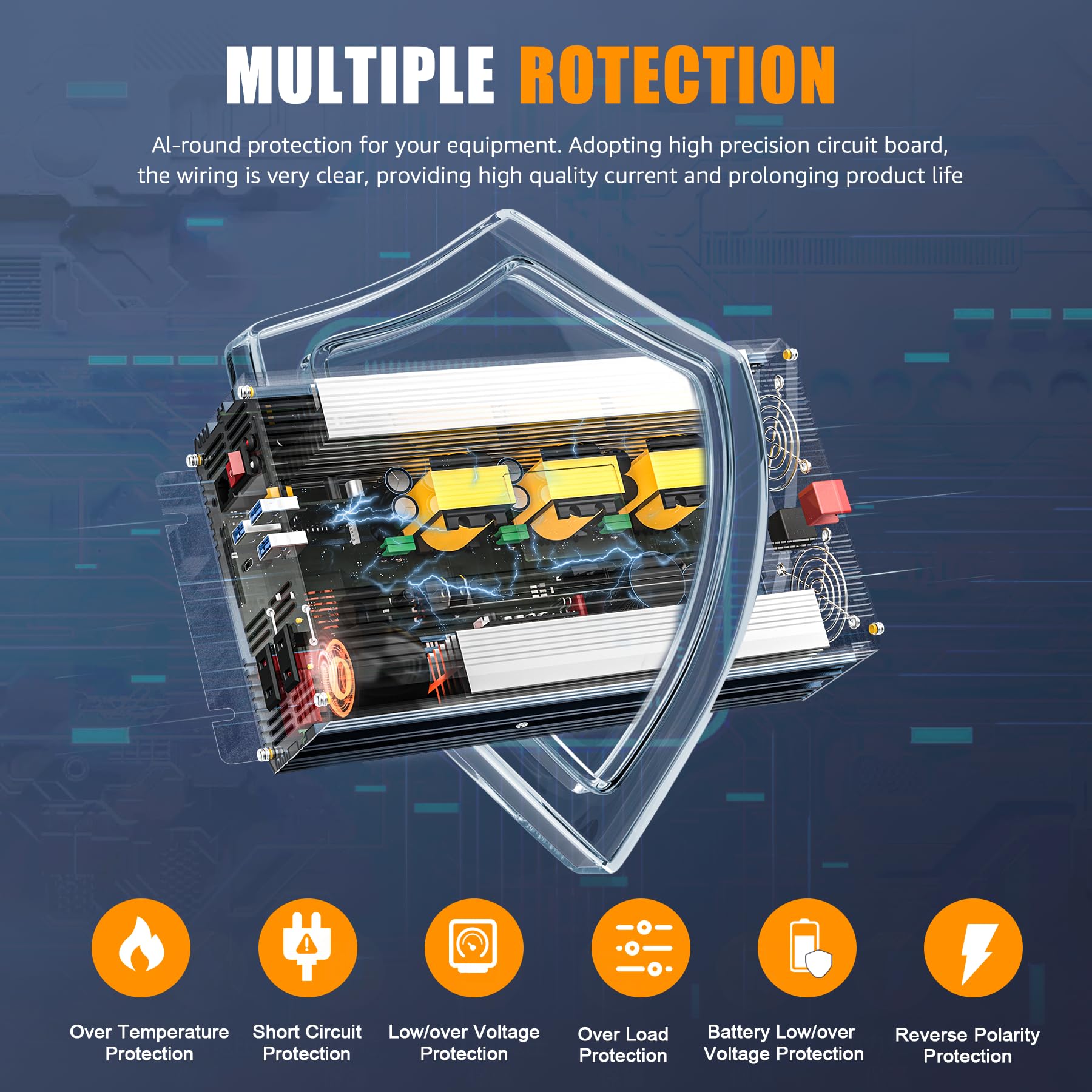 4000W Pure Sine Wave Power Inverter 48V DC to 120V AC with 8000W Peak, Remote Control, LED Display, 2 USB Ports & 3 AC Outlets - Perfect for RVs, Solar Systems, and Emergency Power Backup