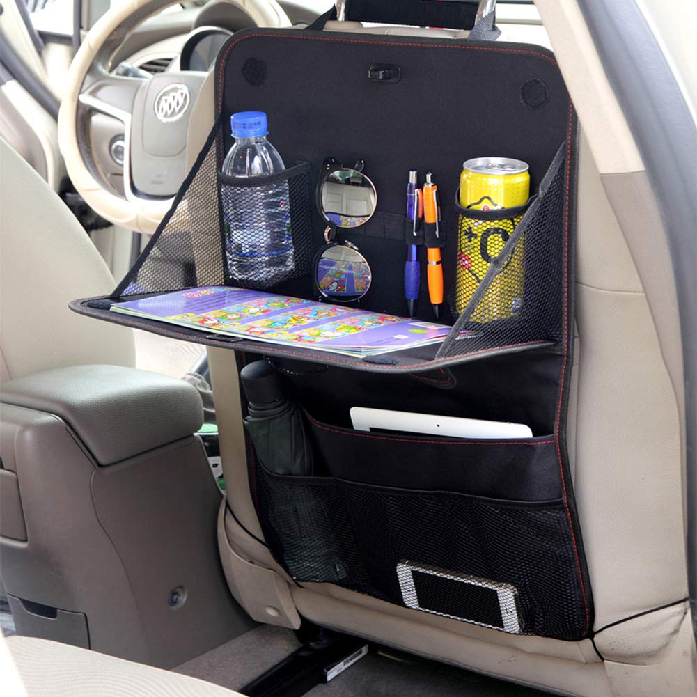 Foldable Oxford Cloth Car Backseat Organizer with Table Tray - Kids Travel Storage Bag for Road Trips, Snacks & Toys - Perfect for Family Car Rides & Long Journeys