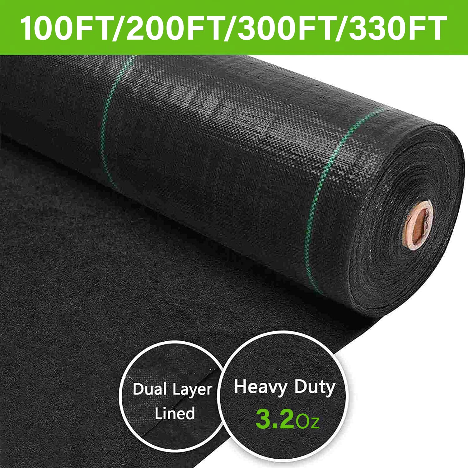 YUEWO 3.2Oz Premium Weed Barrier Landscape Fabric - Heavy Duty Durable Ground Cover, Garden Cloth Weed Block Mat for Gardening & Landscaping (Multiple Sizes, Black) - Perfect for Vegetable Gardens, Flower Beds & Yard Projects