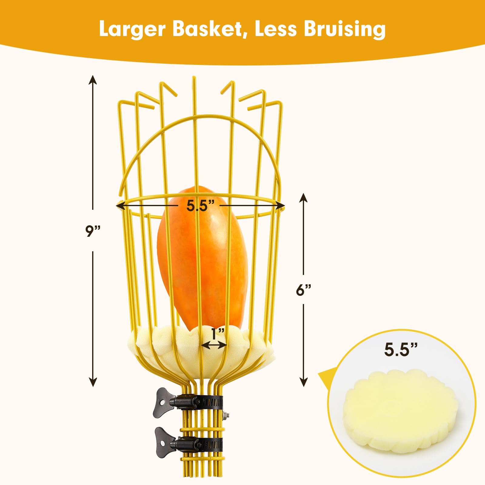 10FT Adjustable Fruit Picker Tool with Pole & Large Basket - Heavy Duty Fruit Harvesting Equipment for Apples, Oranges, Mangoes, Avocados & More - Perfect for Home Orchards, Backyard Harvesting & Commercial Fruit Picking