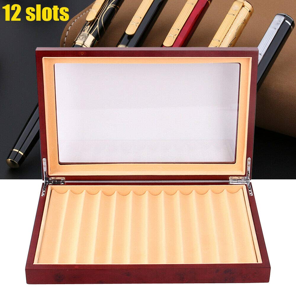 TBVECHI Ethedeal 12-Slot Wooden Pen Display Case - Fountain Pen Storage Box & Collector Organizer for Writing Enthusiasts - Perfect for Office, Home Desk, and Gift Giving (12-Red)