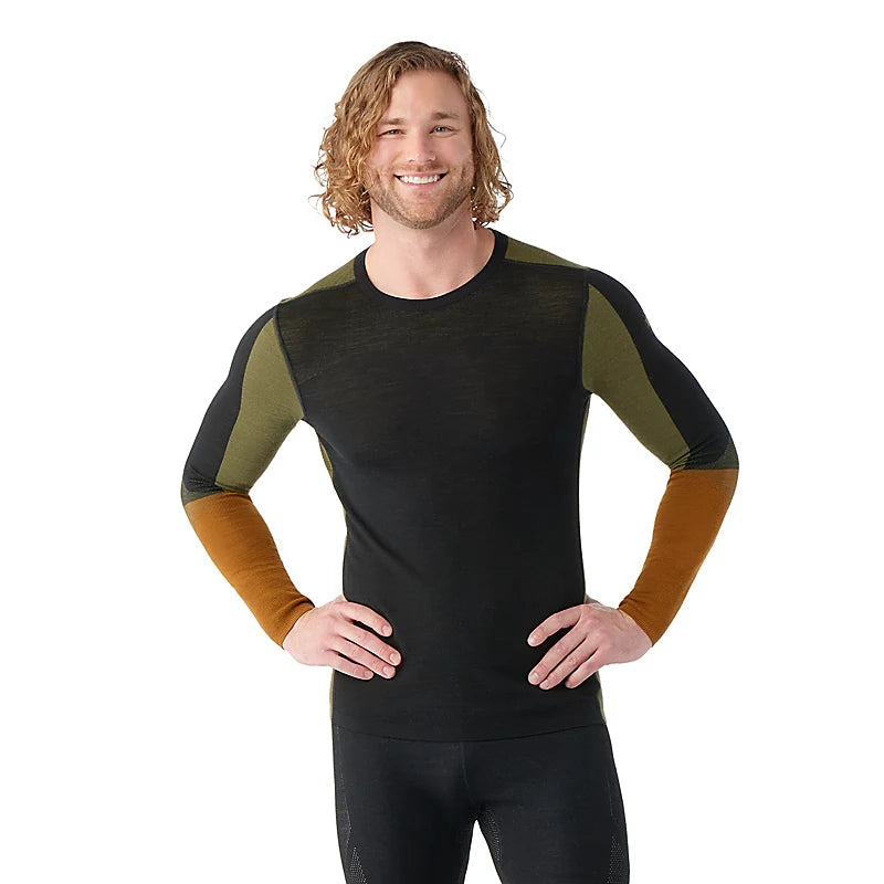 Men's Intraknit™ Thermal Merino Base Layer Crew - Black Winter Moss Colorblock - Warm Winter Underwear for Skiing, Hiking & Outdoor Activities