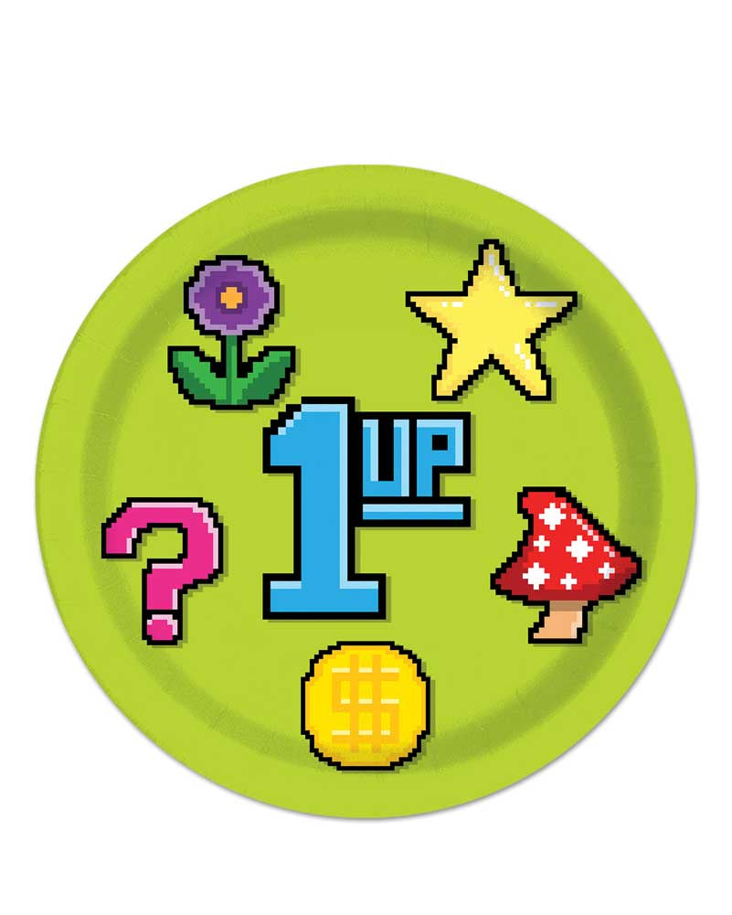 8 Bit Retro Gaming Dinner Plates Set of 8 - 23cm Ceramic Plates for Parties, Game Nights & Nostalgic Home Decor
