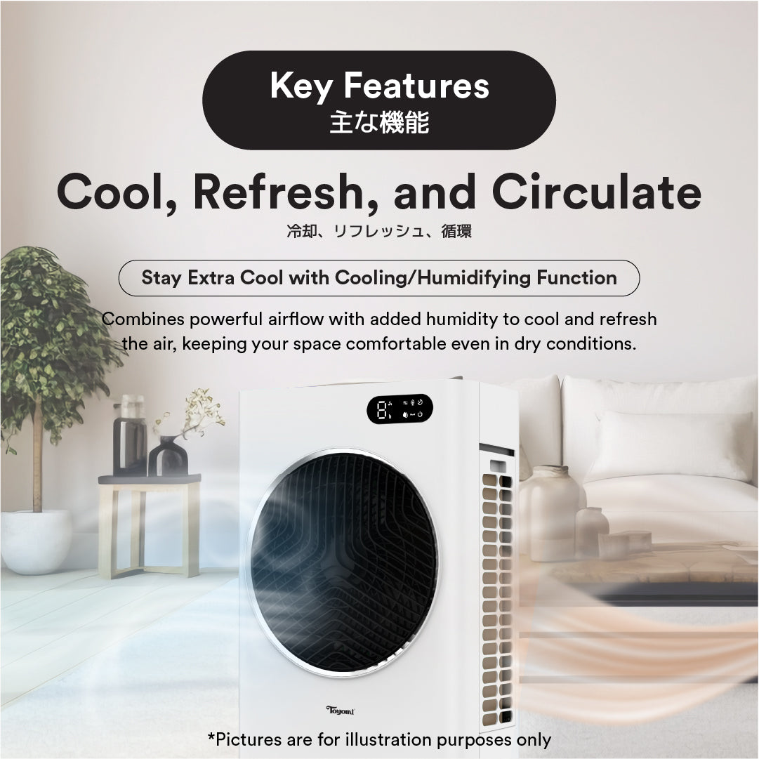 TOYOMI AuraBreeze Portable Air Cooler with 3 Speed Settings - Personal Evaporative Cooling Fan for Home, Office & Outdoor Use - Model AC 8868