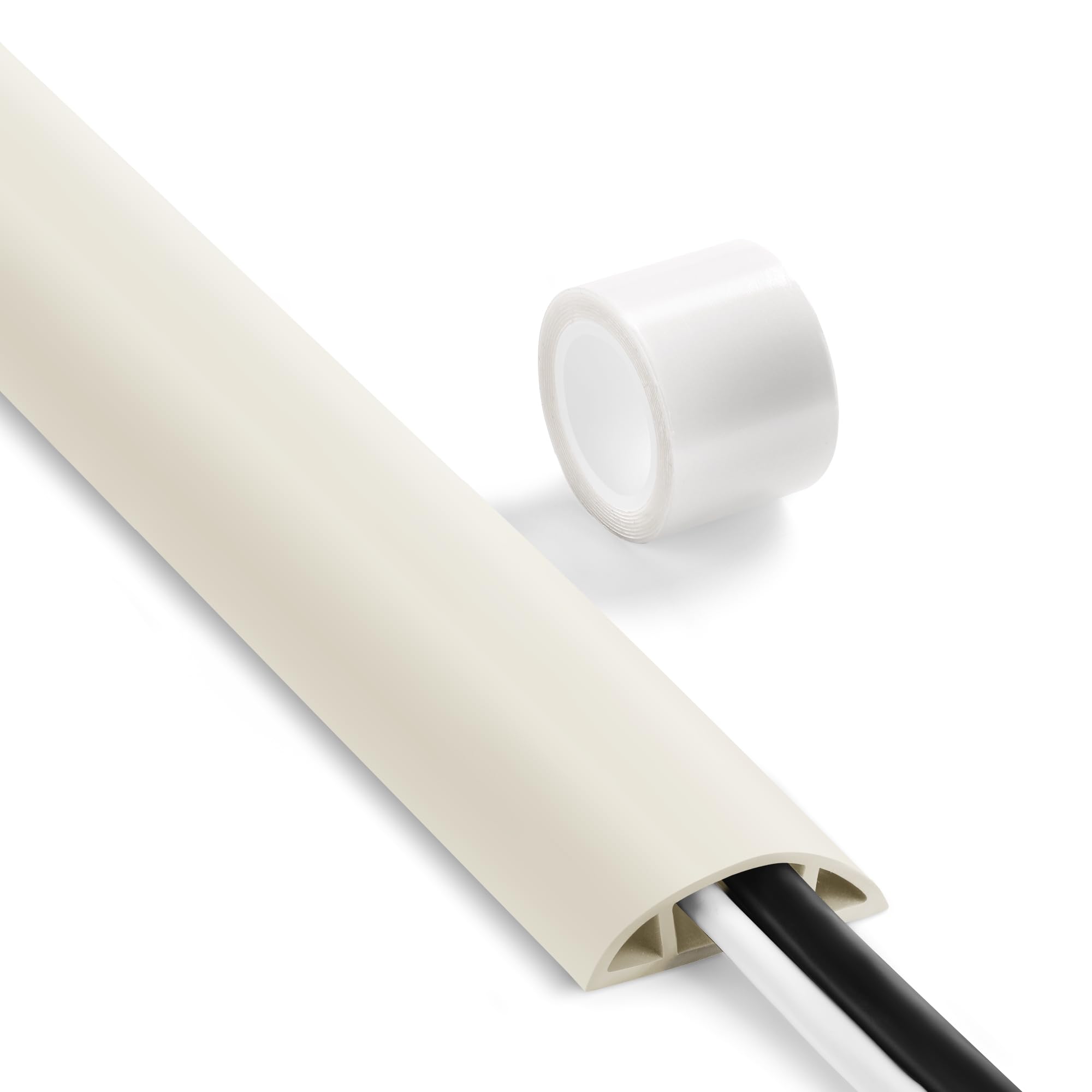 3ft Beige Floor Cable Cover - Low Profile Cord Hider for Wires on Hardwood, Carpet & Office Floors | Safe Cable Management Solution for Home & Workspace