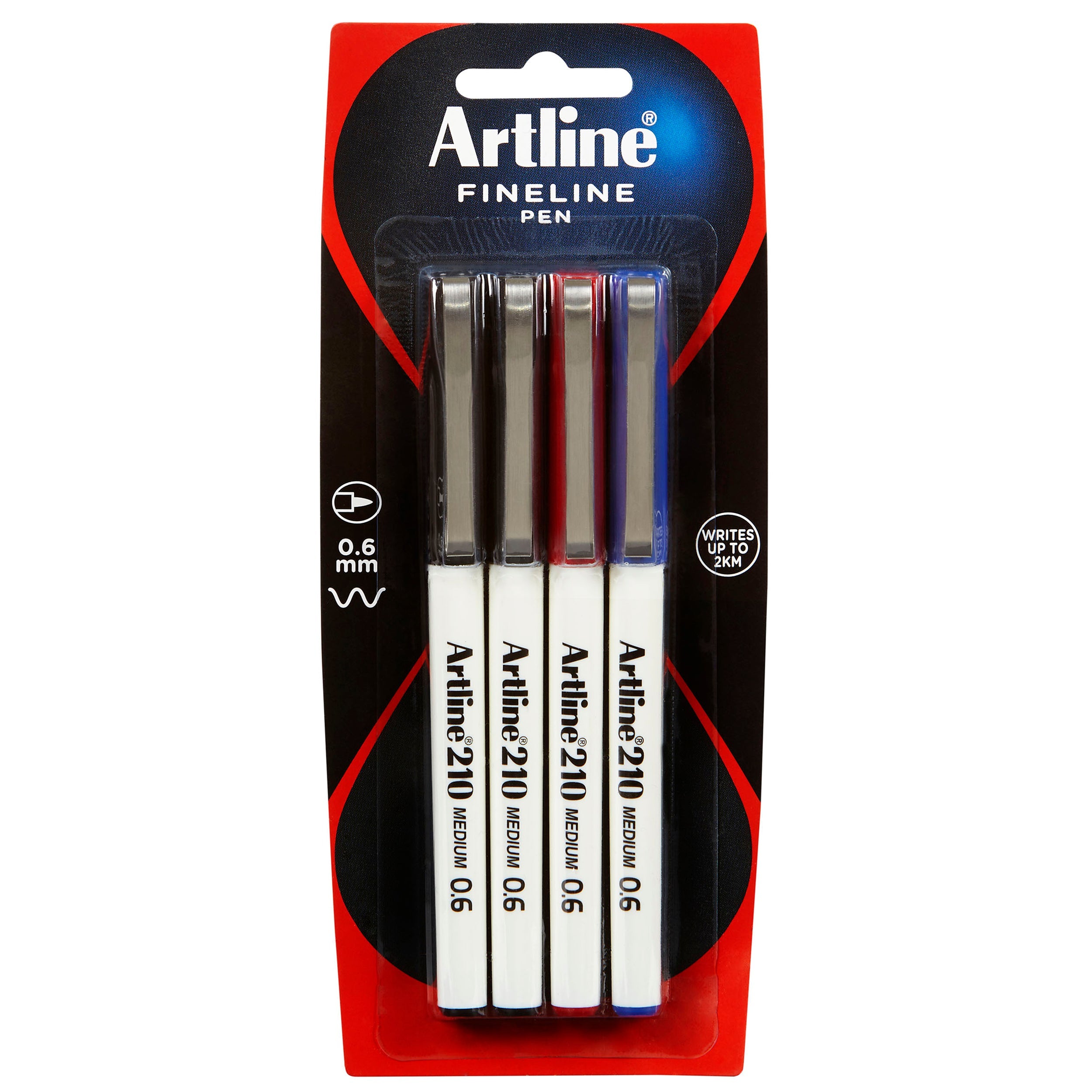 Artline 210 Fineliner Pen Set - 0.6mm Fine Tip Marker Pens, 4 Assorted Colors (Black, Blue, Red, Green) - Perfect for Drawing, Sketching, Note Taking & Bullet Journaling