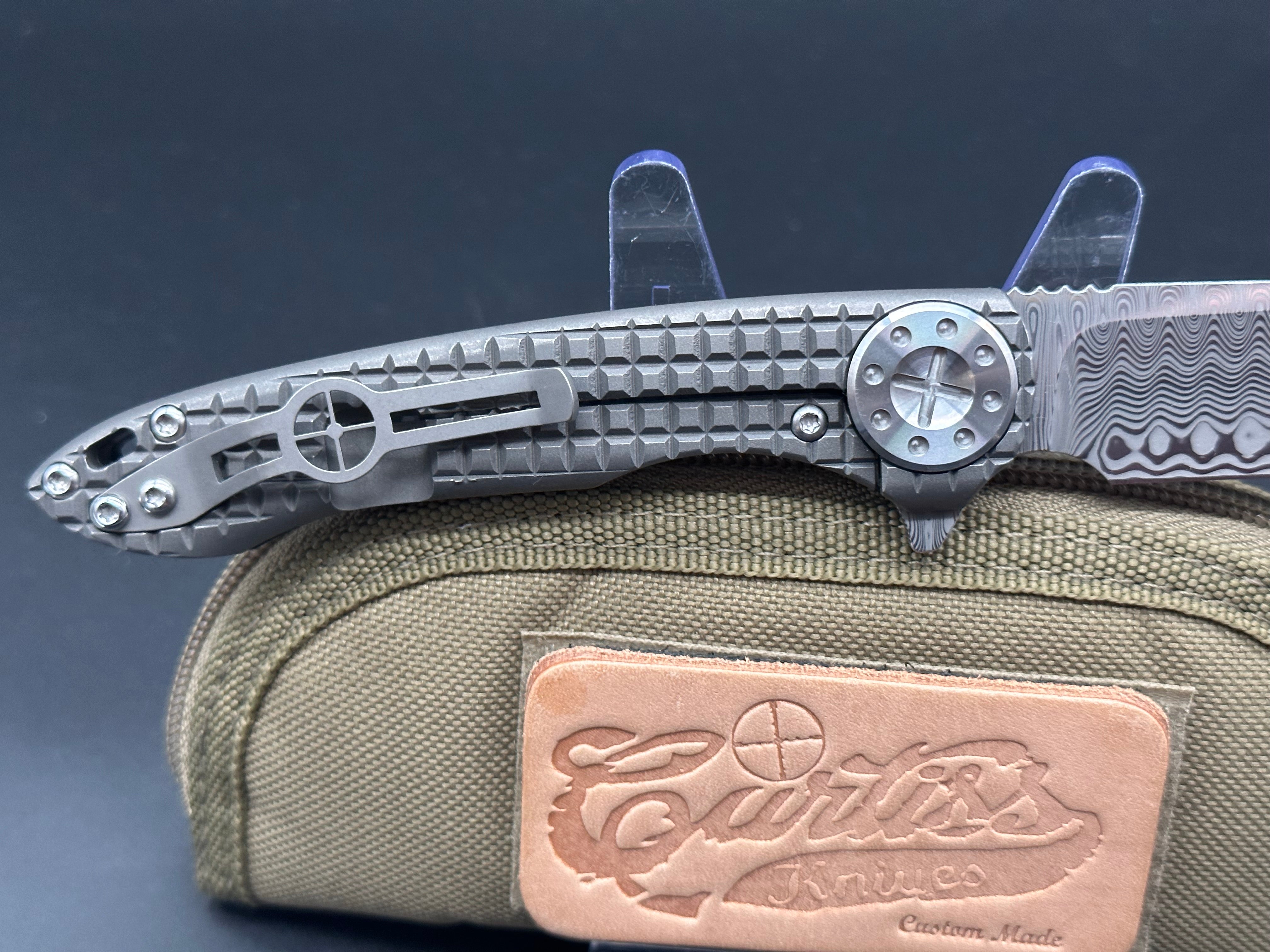 Premium Cruze Damascus Knife with Frag Patterned Handle - Handcrafted Custom Knives by Curtiss | Perfect for Outdoor Adventures, Camping & Survival Gear