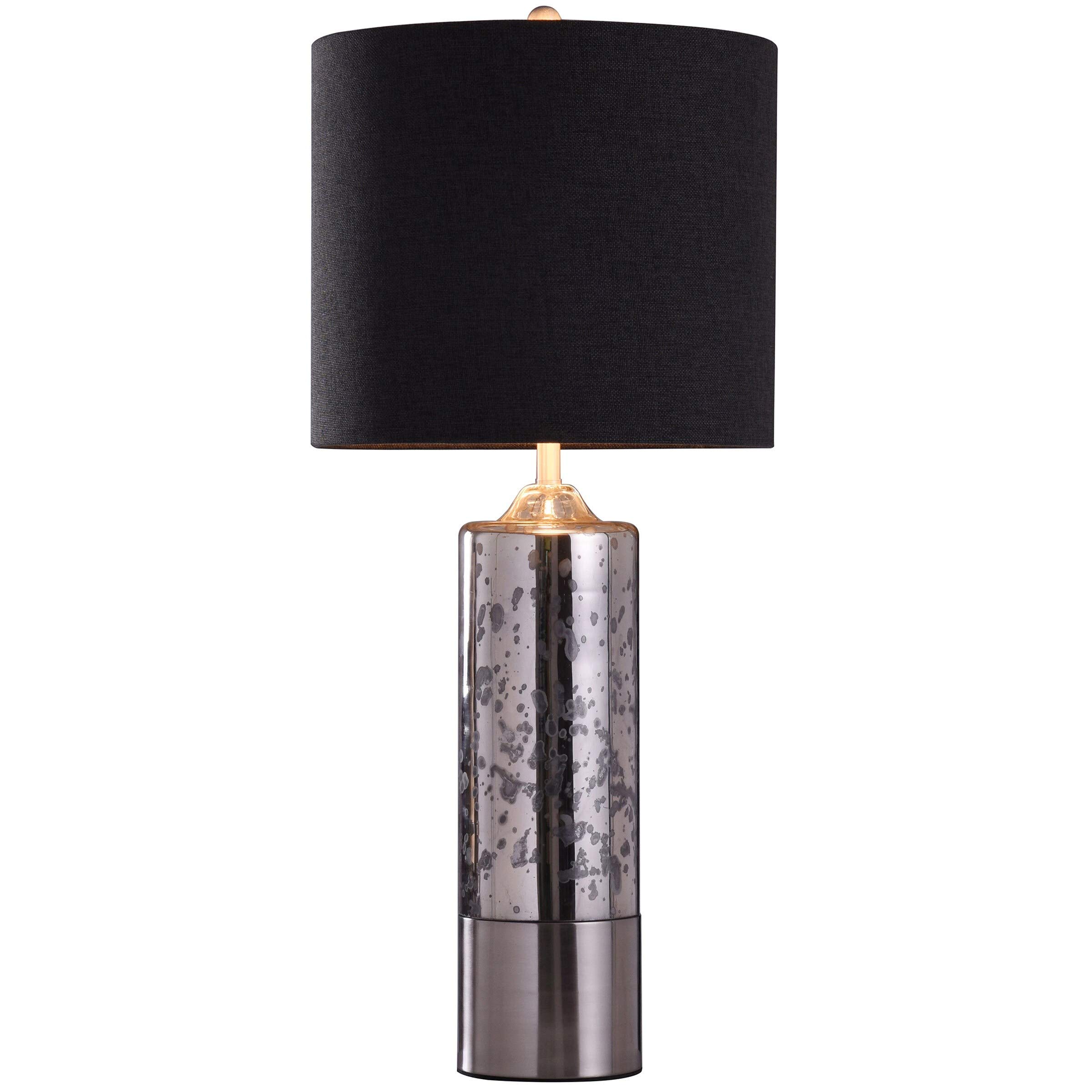 Elegant Mercury Glass Table Lamp with Black Shade - Silver Transitional Chrome Finish for Living Room, Bedroom, or Office Decor