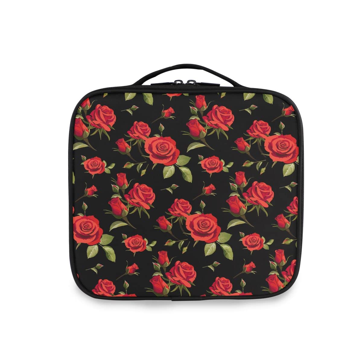 GAIREG Women's Makeup Bag - Abstract Fiery Dragon Cosmetic Travel Organizer with Floral Red Roses on Black | Waterproof Toiletry Case for Travel, Gym, Work & Daily Use