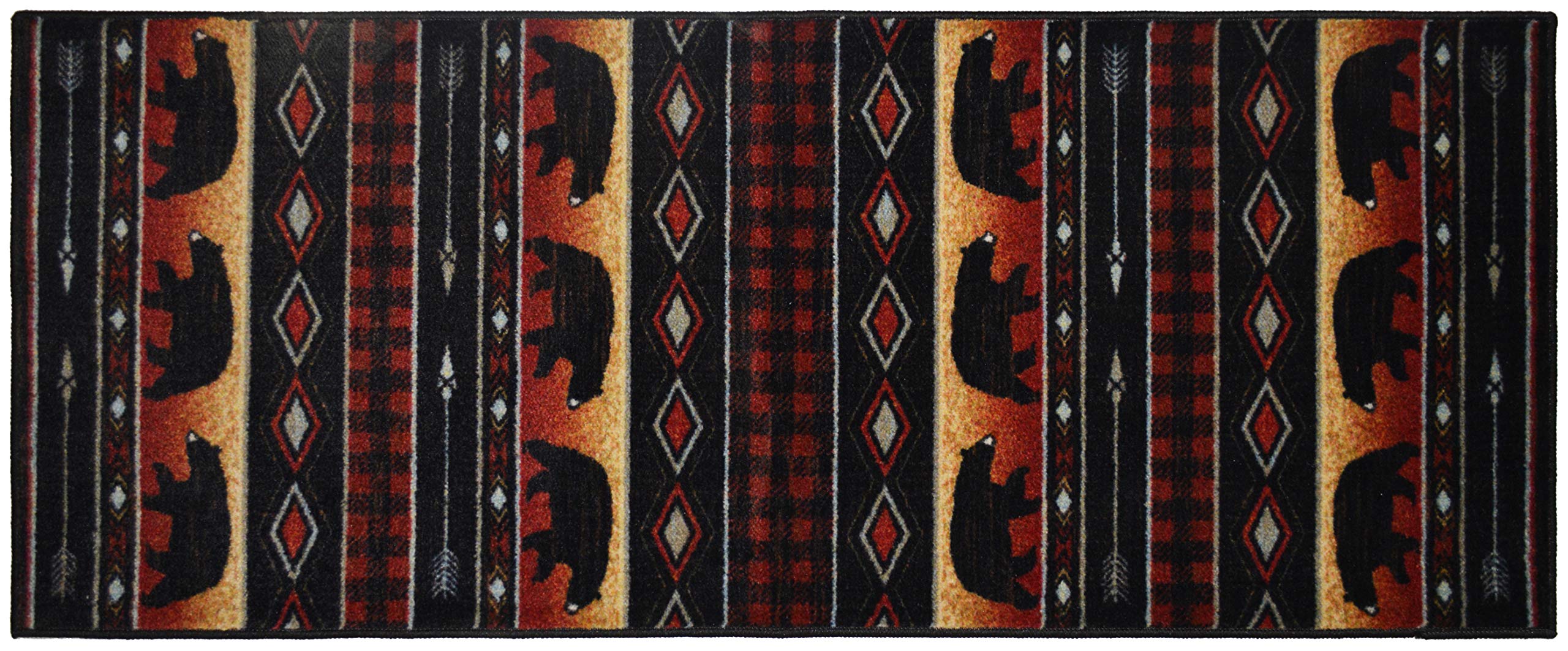 Cozy Cabin Bear Spear Accent Rug 24x60 Inches - Black Non-Slip Indoor/Outdoor Rug for Cabin, Lodge, Living Room & Bedroom Decor