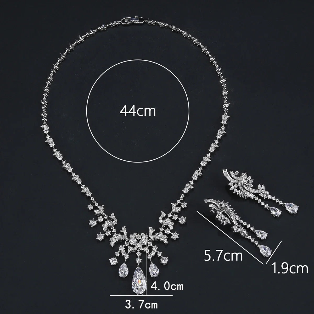 Luxury Cubic Zirconia Droplet Tassel Necklace Set for Women - Elegant Wedding Jewelry, Bridal Party Accessories, Dubai Style White Zirconia Pendant - Perfect for Weddings, Anniversaries & Special Occasions