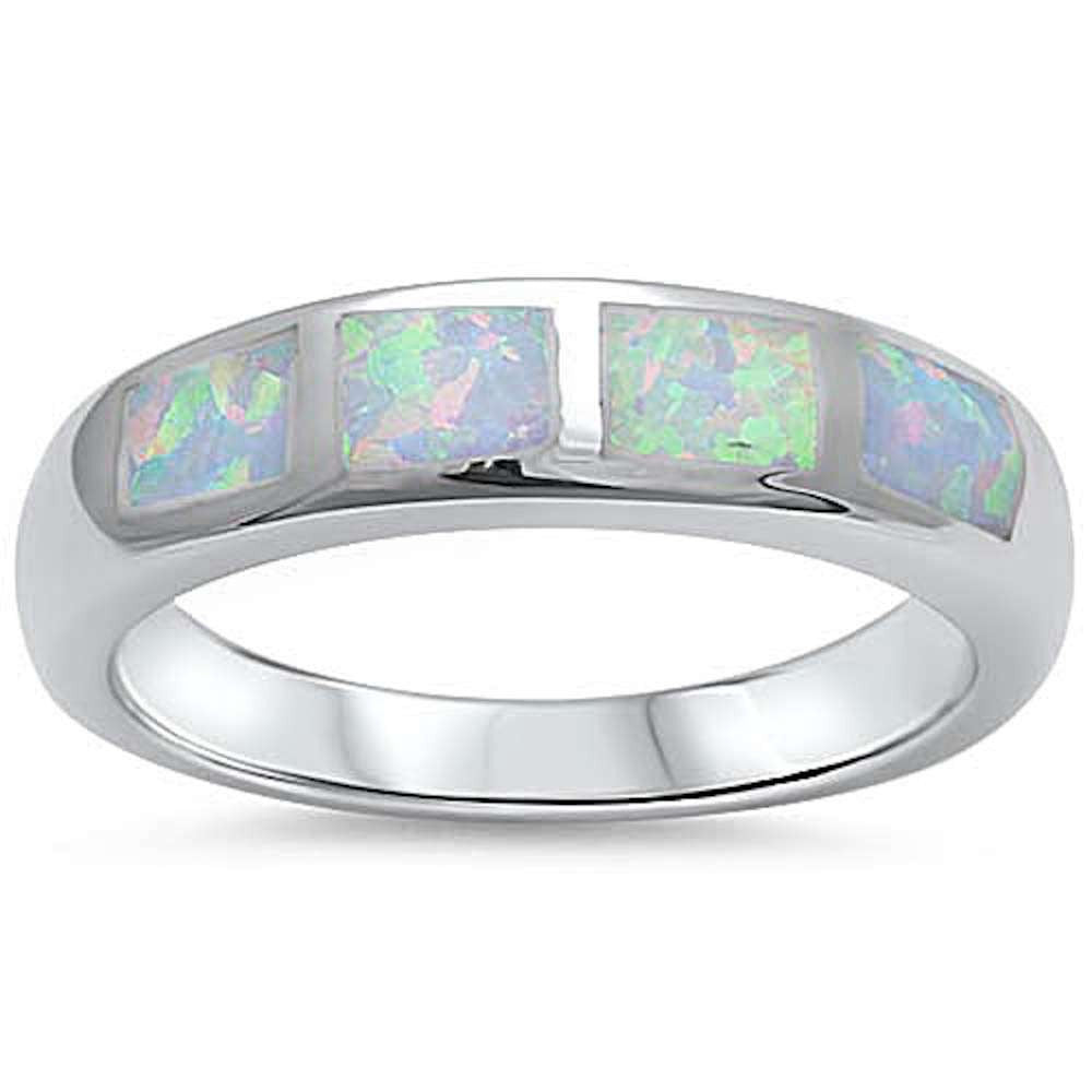 4mm Half Eternity Wedding Ring - 925 Sterling Silver with Lab-Created White Opal Inlay - Engagement, Anniversary, Promise Ring - Perfect for Proposals, Vows Renewal & Special Occasions