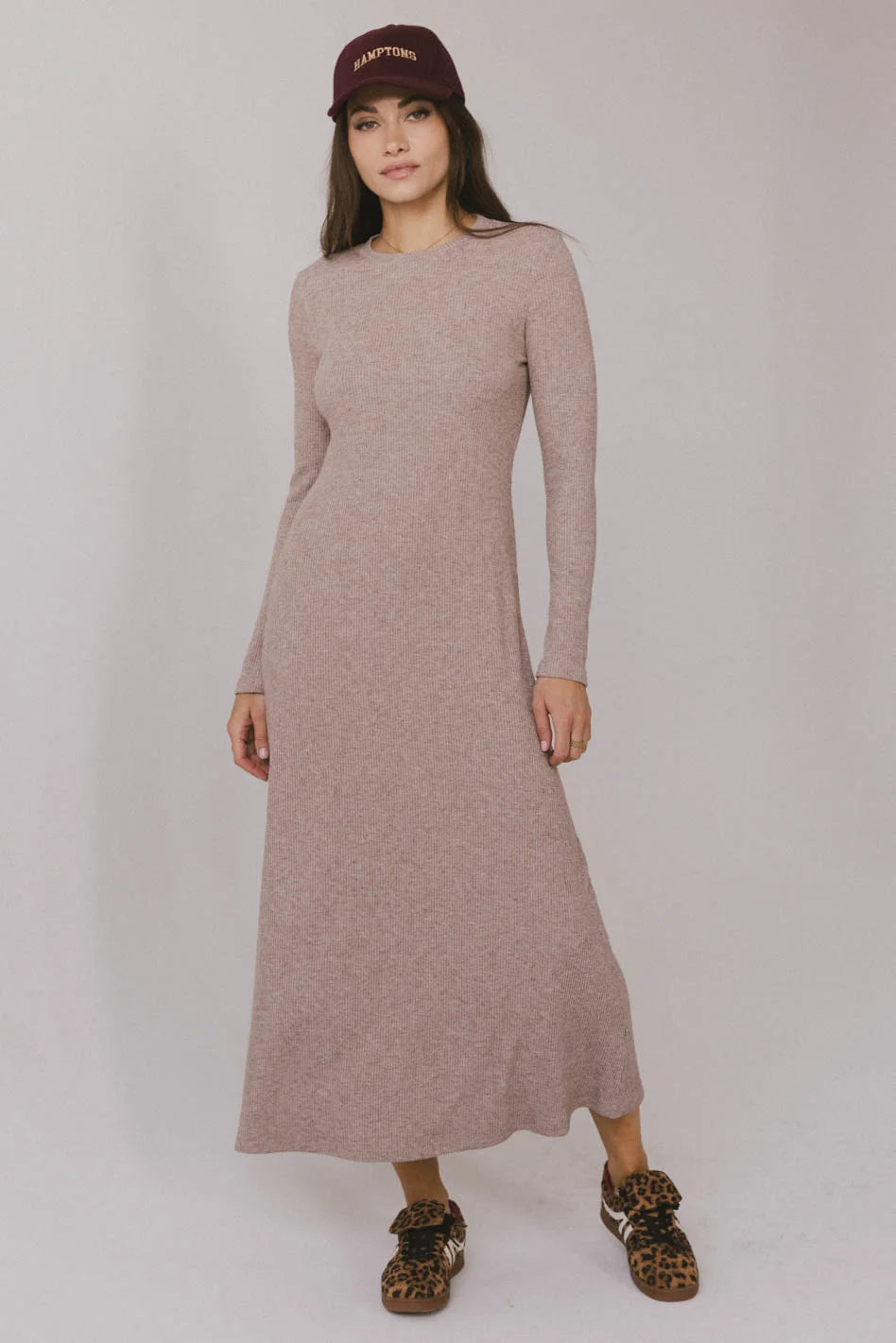Lynette Ribbed Maxi Dress in Taupe - Women's Elegant Bodycon Long Dress for Evening Party & Special Occasions | FINAL SALE