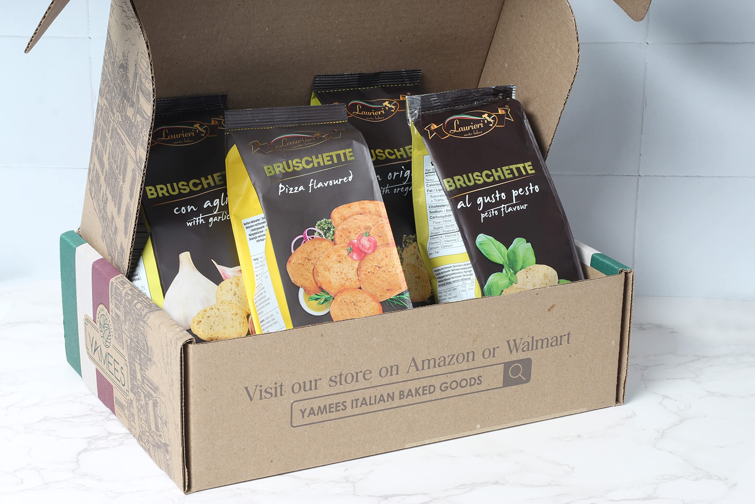 Gourmet Bruschette Toast Crackers Variety Pack (4 Flavors) - Garlic, Oregano, Pesto & Pizza | Vegan Crostini Toasts for Charcuterie Boards, Dips & Entertaining | Perfect for Parties, Wine Pairings & Italian-Themed Gatherings