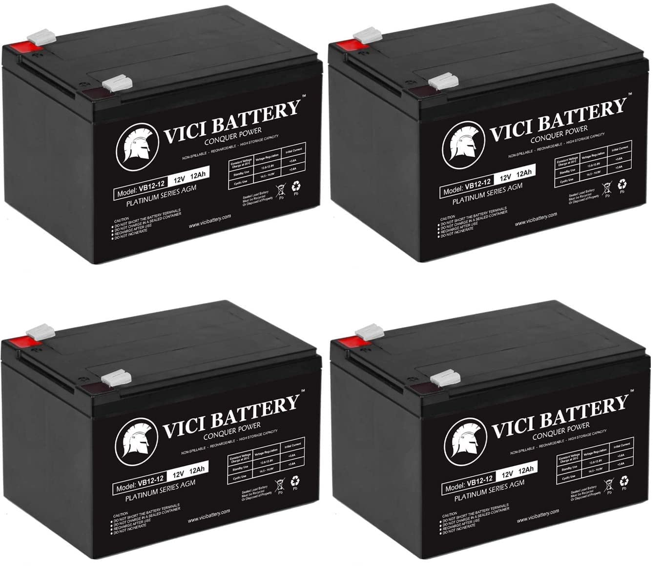 VICI 12V 12Ah Rechargeable Battery Replacement for APC UPS Backup Power Supply - 4 Pack - Perfect for Home Office, Computer, Router & Emergency Power Backup