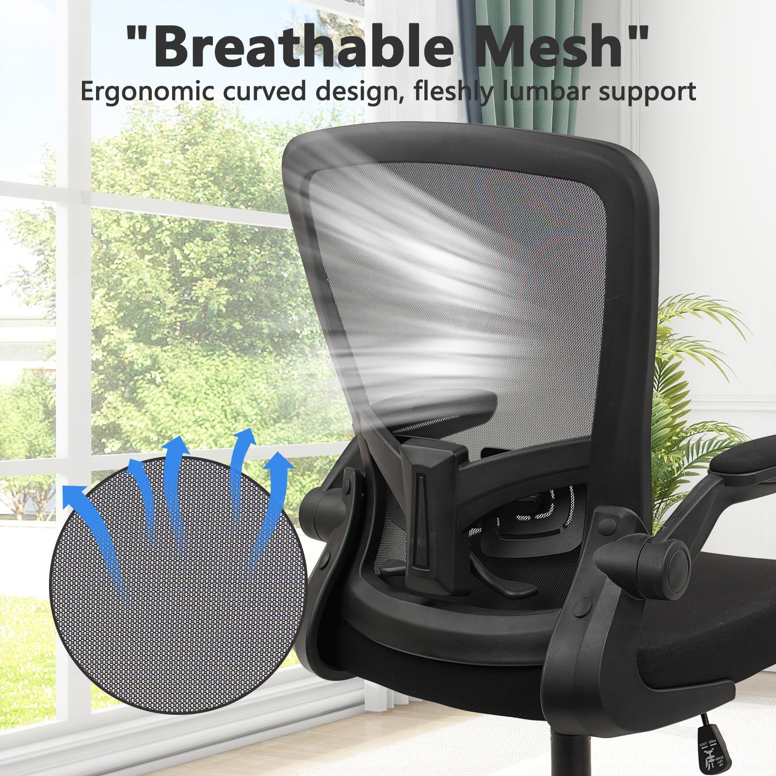 Ergonomic Mesh Office Chair with Wheels - Adjustable Height, Swivel & Lumbar Support - Flip-Up Armrests - Home & Office Desk Chair (Set of 2) - Perfect for Long Work Hours, Gaming & Remote Workspaces